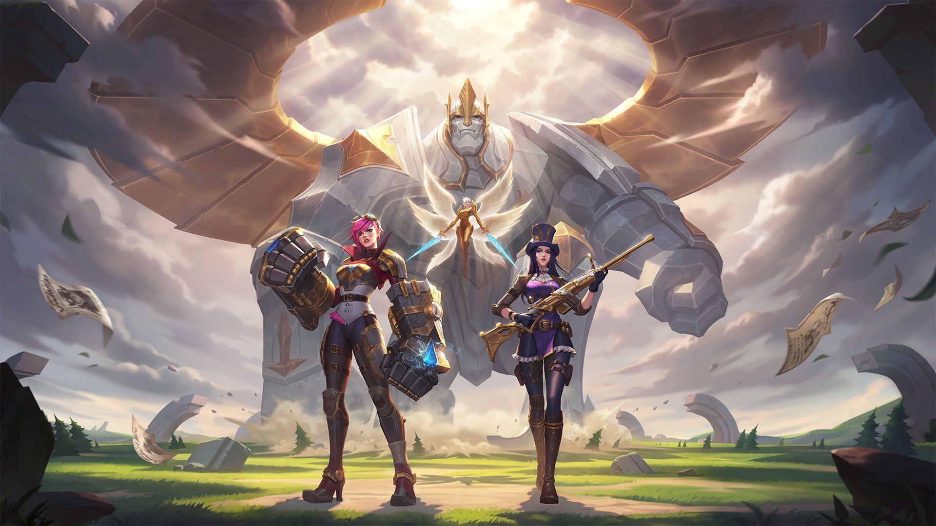 1920x1080 Spideraxe on X: Wild Rift Promo Art with Caitlyn, Vi, Kayle, and Galio / X