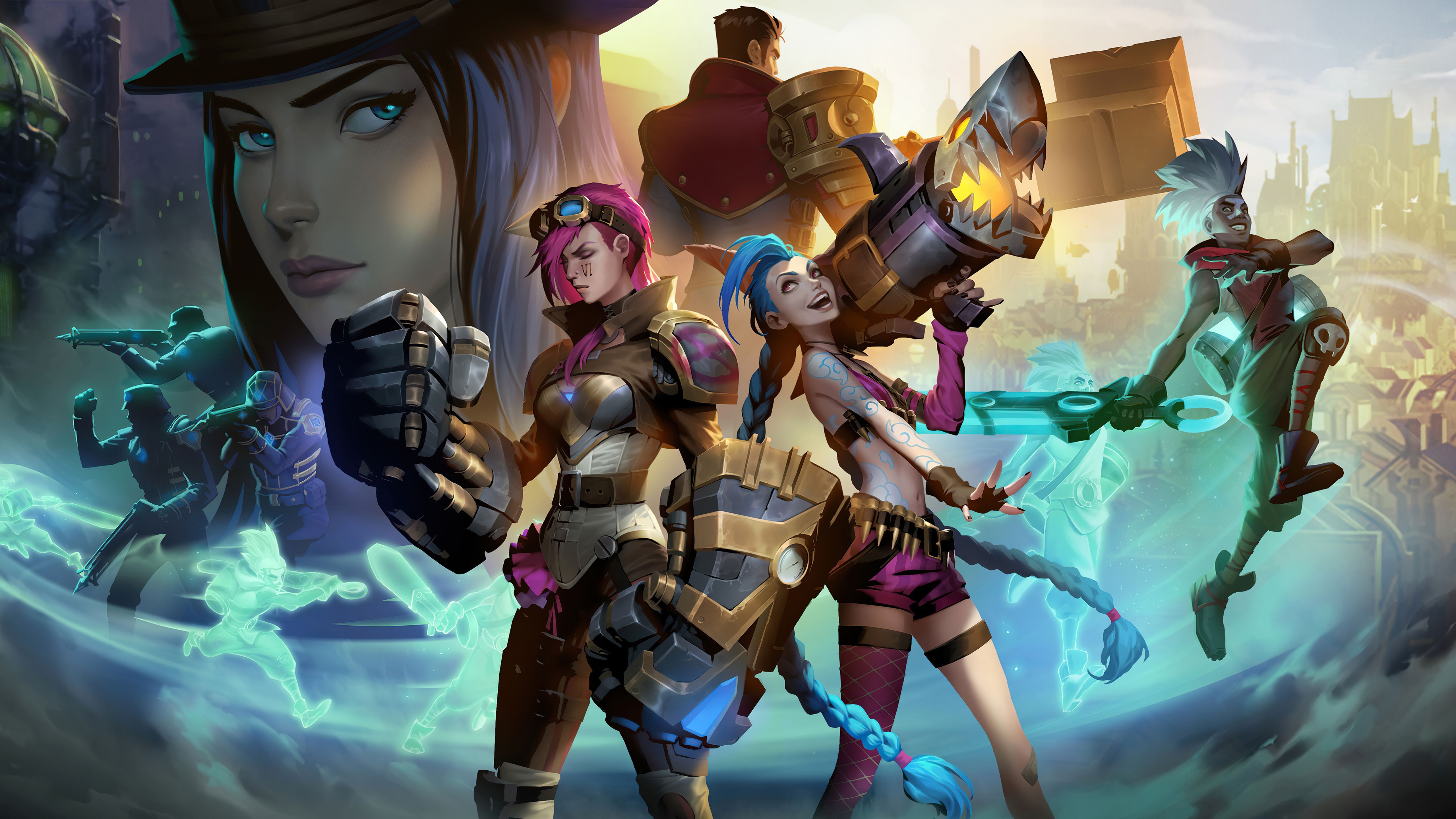 5120x2880 Caitlyn Ekko Jinx VI 4K 5K HD Arcane Wallpaper