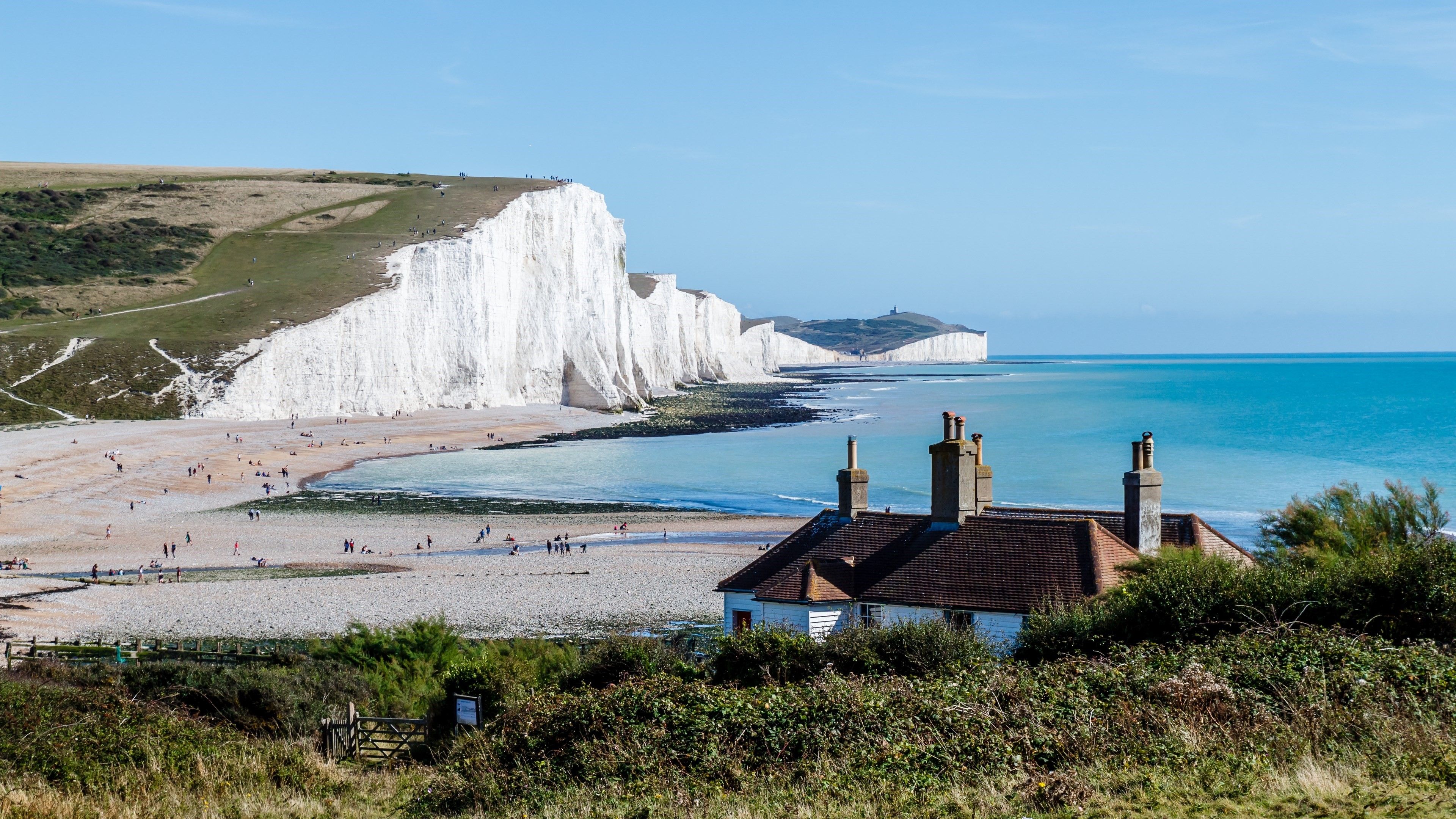 3840x2160 4K, Seven sisters national Park, East Sussex, Coast, Sea, England, Crag, HD Wallpaper