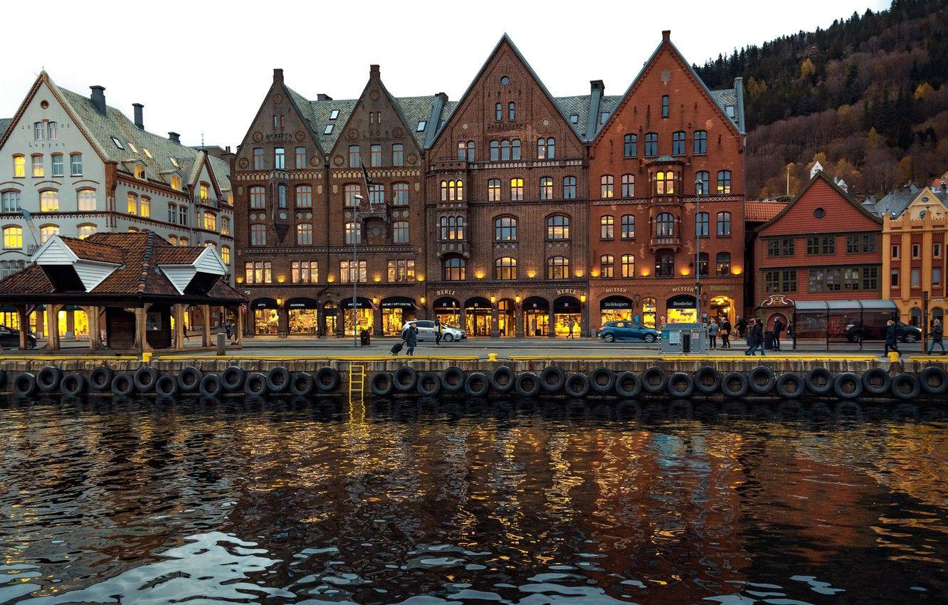 1332x850 Wallpaper photo, Home, The city, River, Norway, Bergen image