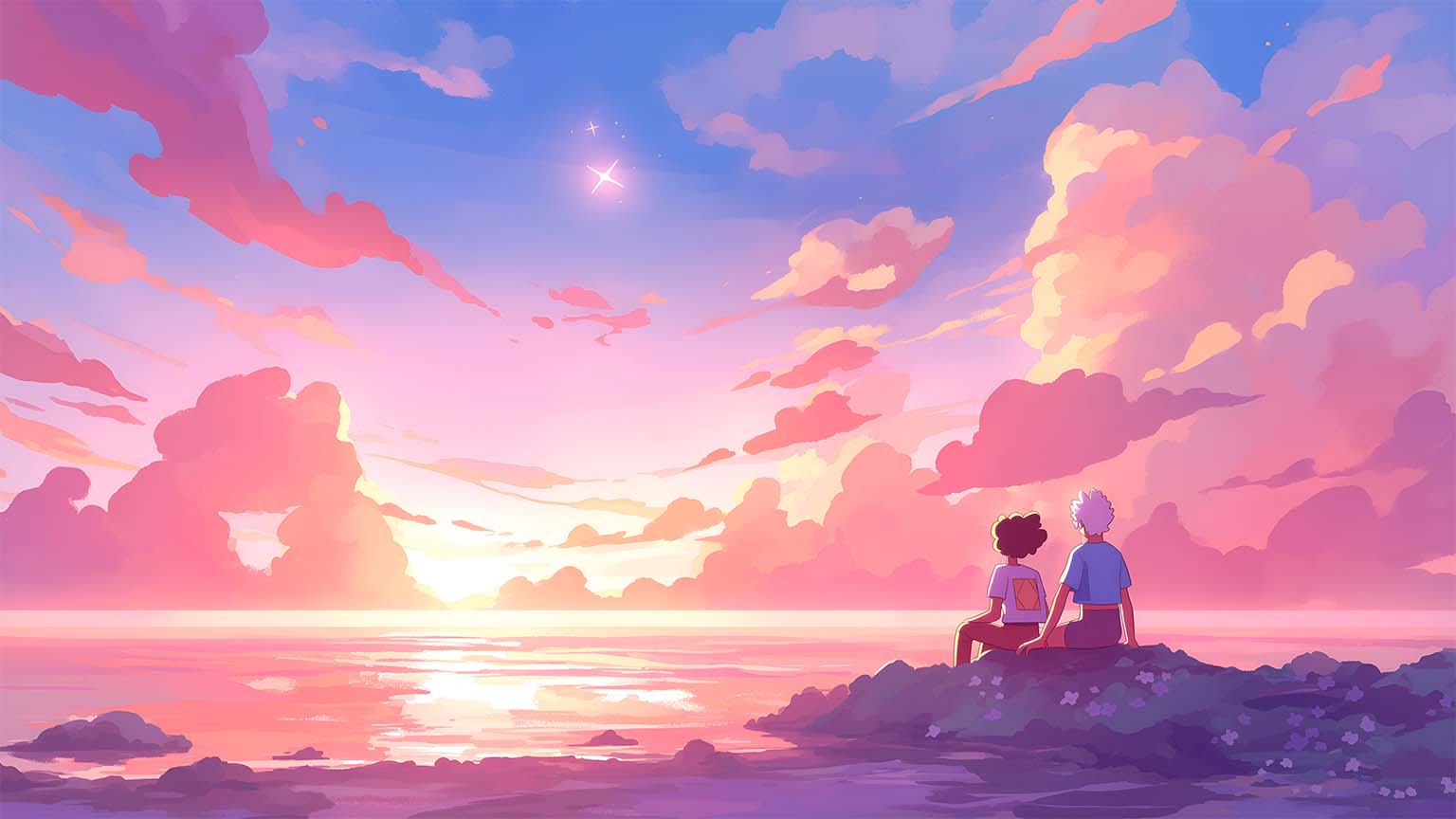 1536x864 Watching Awesome Sunset with Friends Laptop Wallpaper 4K