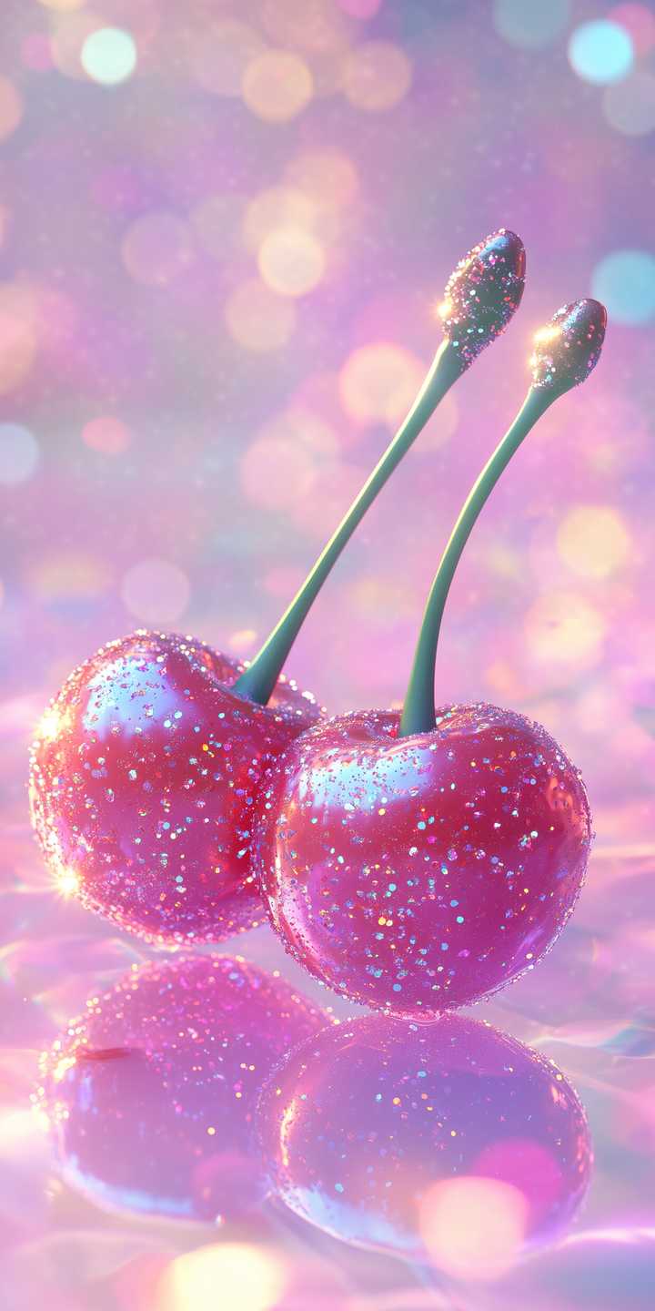 720x1440 Sparkling Cherries on a Purple Glitter Background Wallpaper [243a9b27fad44f70badb]