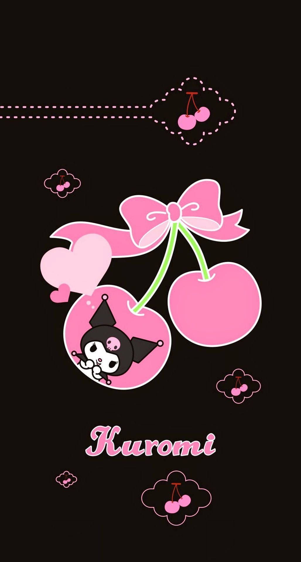1028x1920 Download Kuromi On A Pink Cherry Wallpaper
