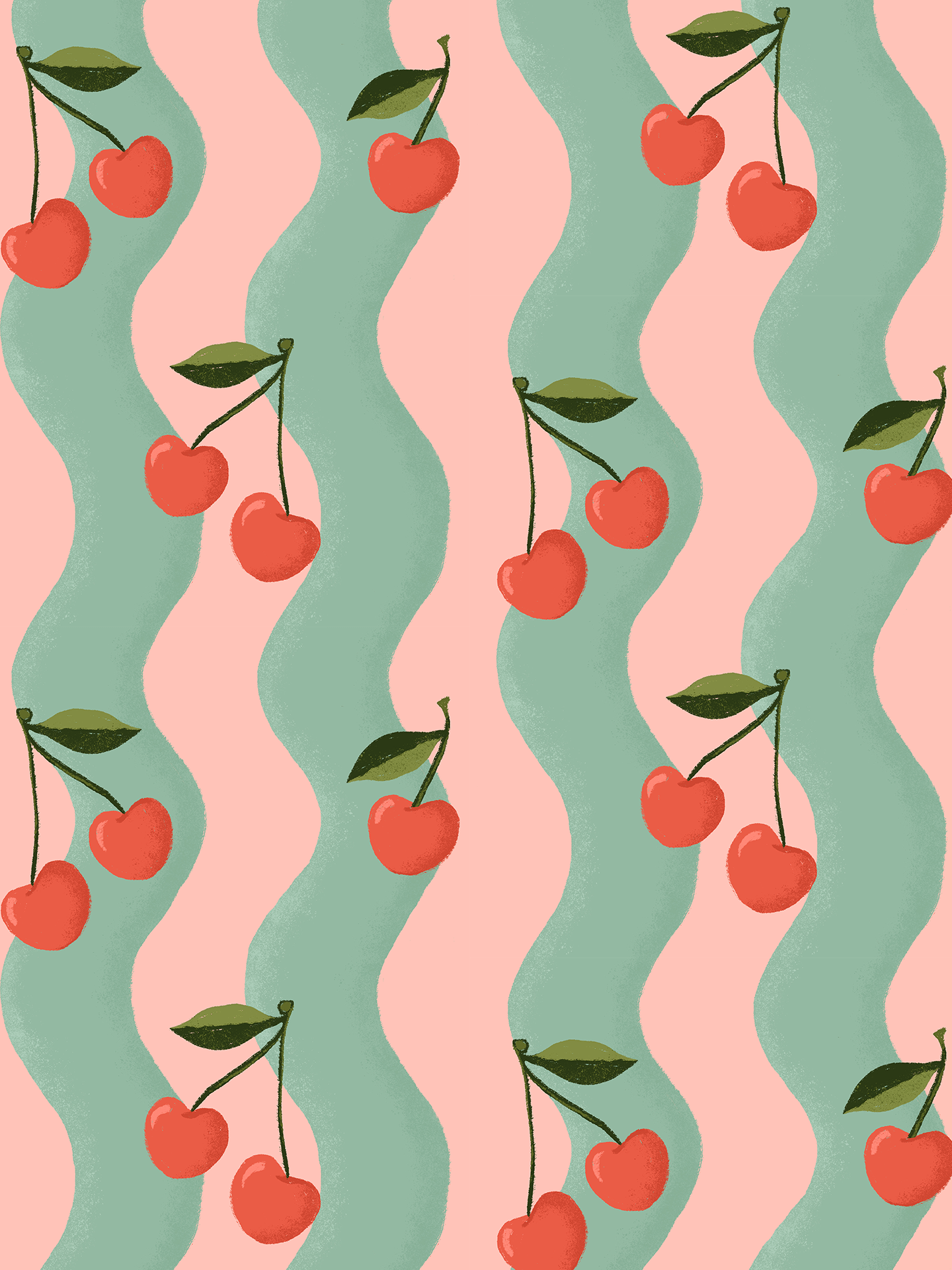 1440x1920 Wavy Cherry Wallpaper, pink and teal Traditional / 2 ft (h) x 19