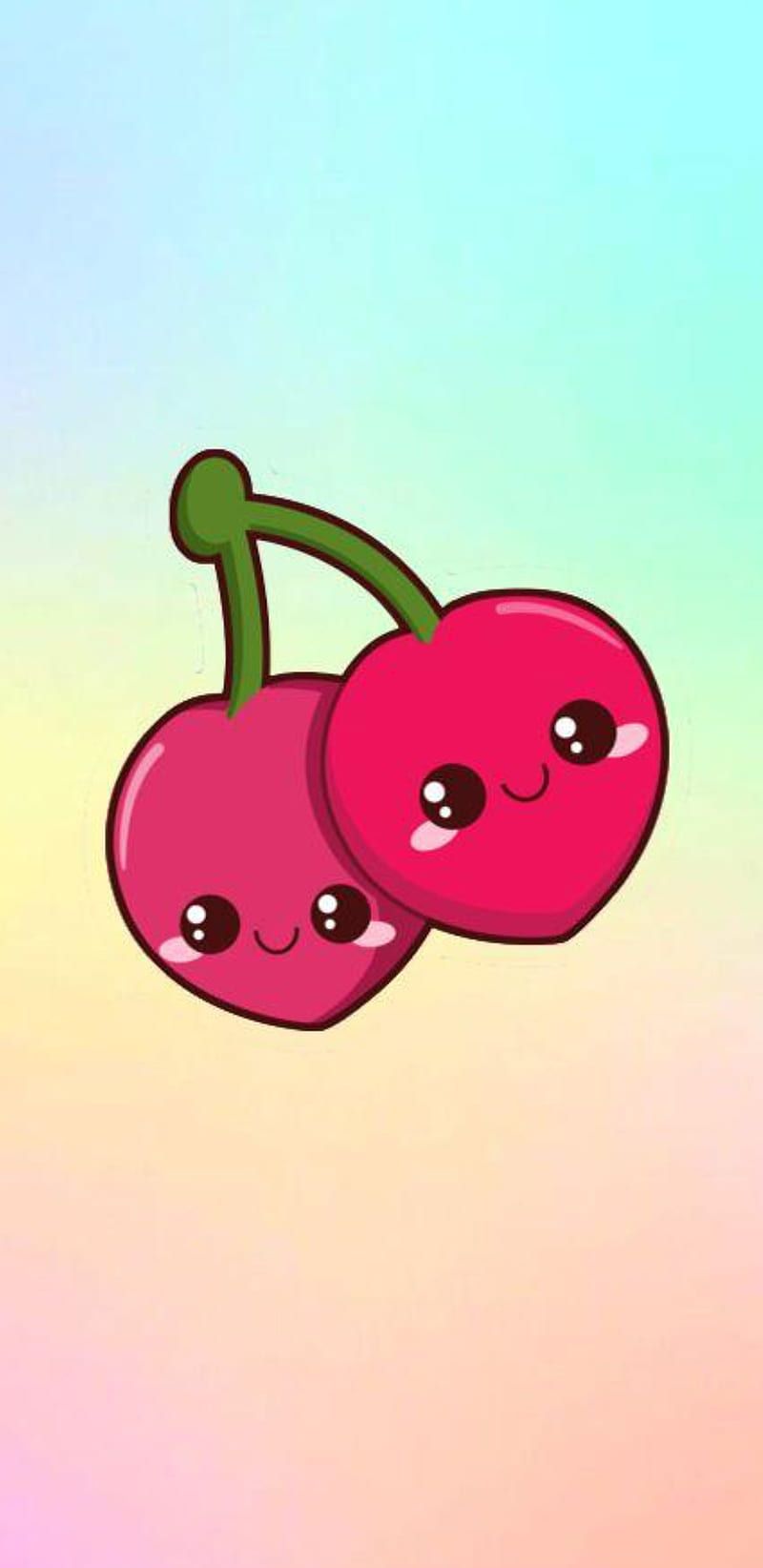 800x1644 Happycherry, happy, cherry, red, love, two, together, food, kawaii, HD phone wallpaper