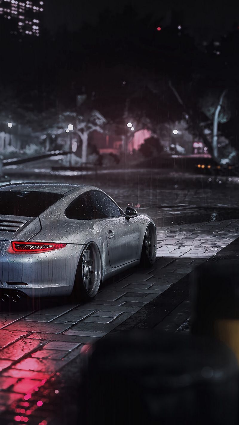 800x1420 Download Wallpaper 800x1420 Porsche Cayman S, Porsche, Car, Gray, Night, Rain Iphone Se 5s 5c 5 For Parallax HD Background