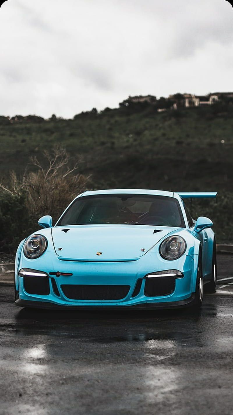 800x1422 Baby Blue Porsche, car, supercar, sports, america, new, rain, HD phone wallpaper