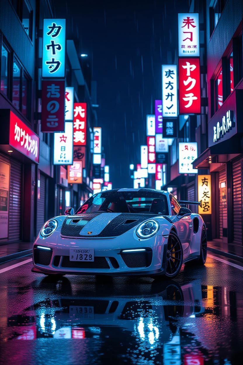 832x1248 KARMAUS Mind on X: Porsche in the rain. 4K wallpaper. (via Grok image) # Porsche #Tokyo / X