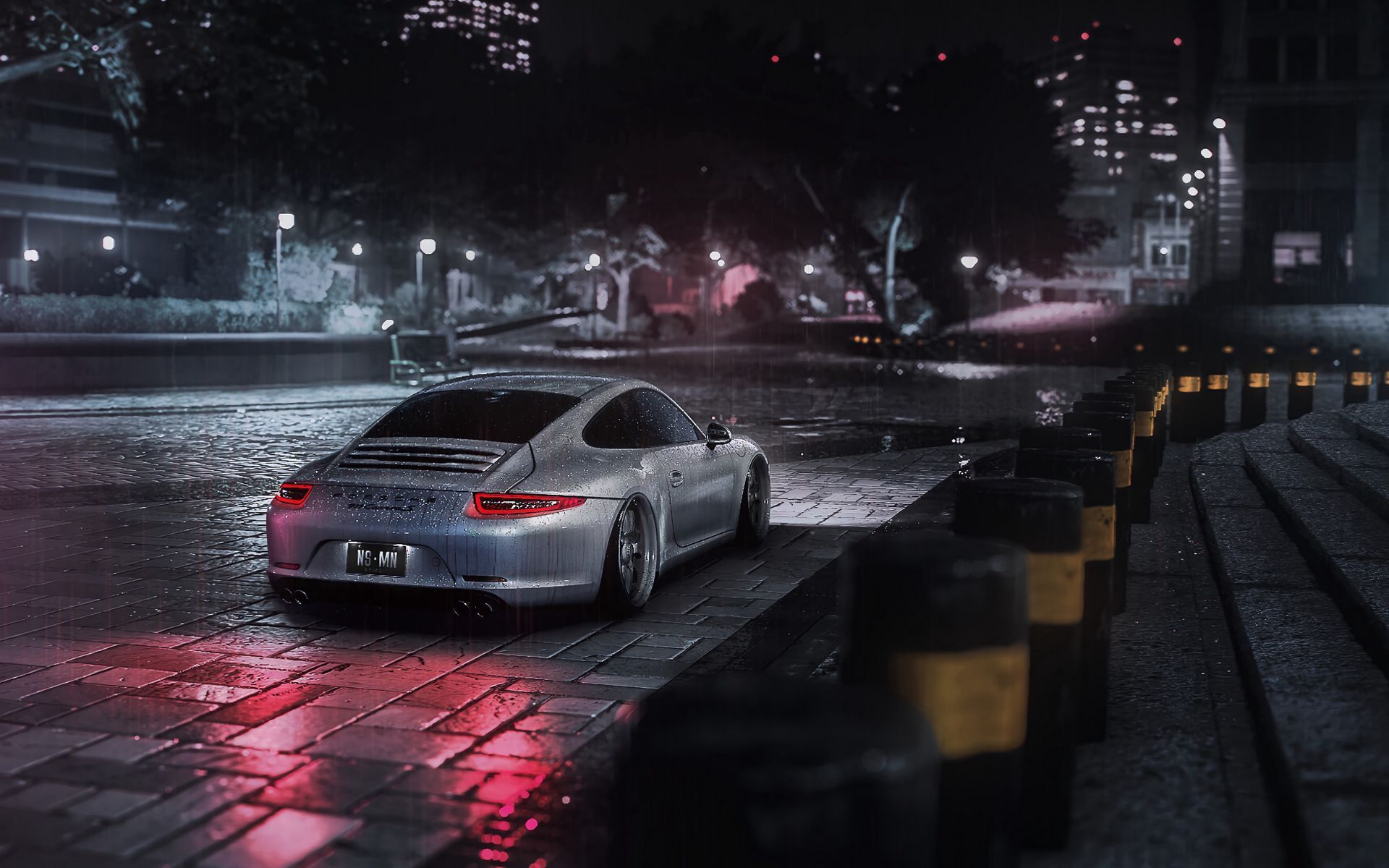 1920x1200 Download wallpaper 1920x1200 porsche cayman s, porsche, car, gray, night, rain widescreen 16:10 HD background