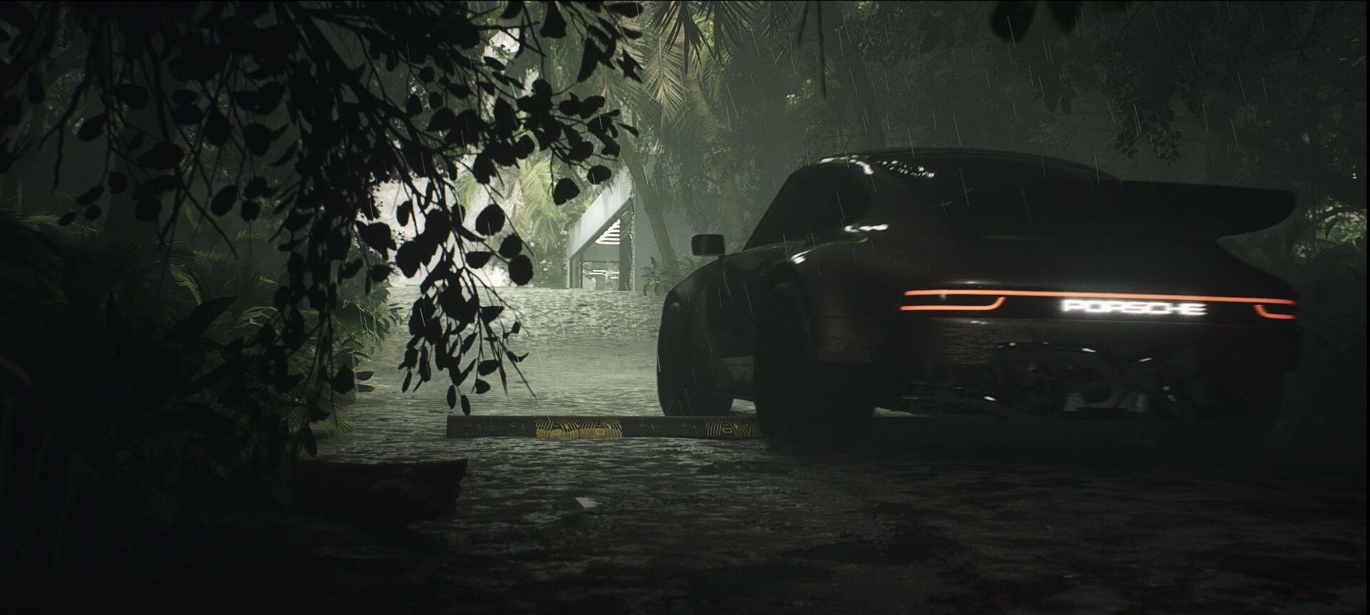 1920x863 Modified Porsche 911 in a secret forest car garage