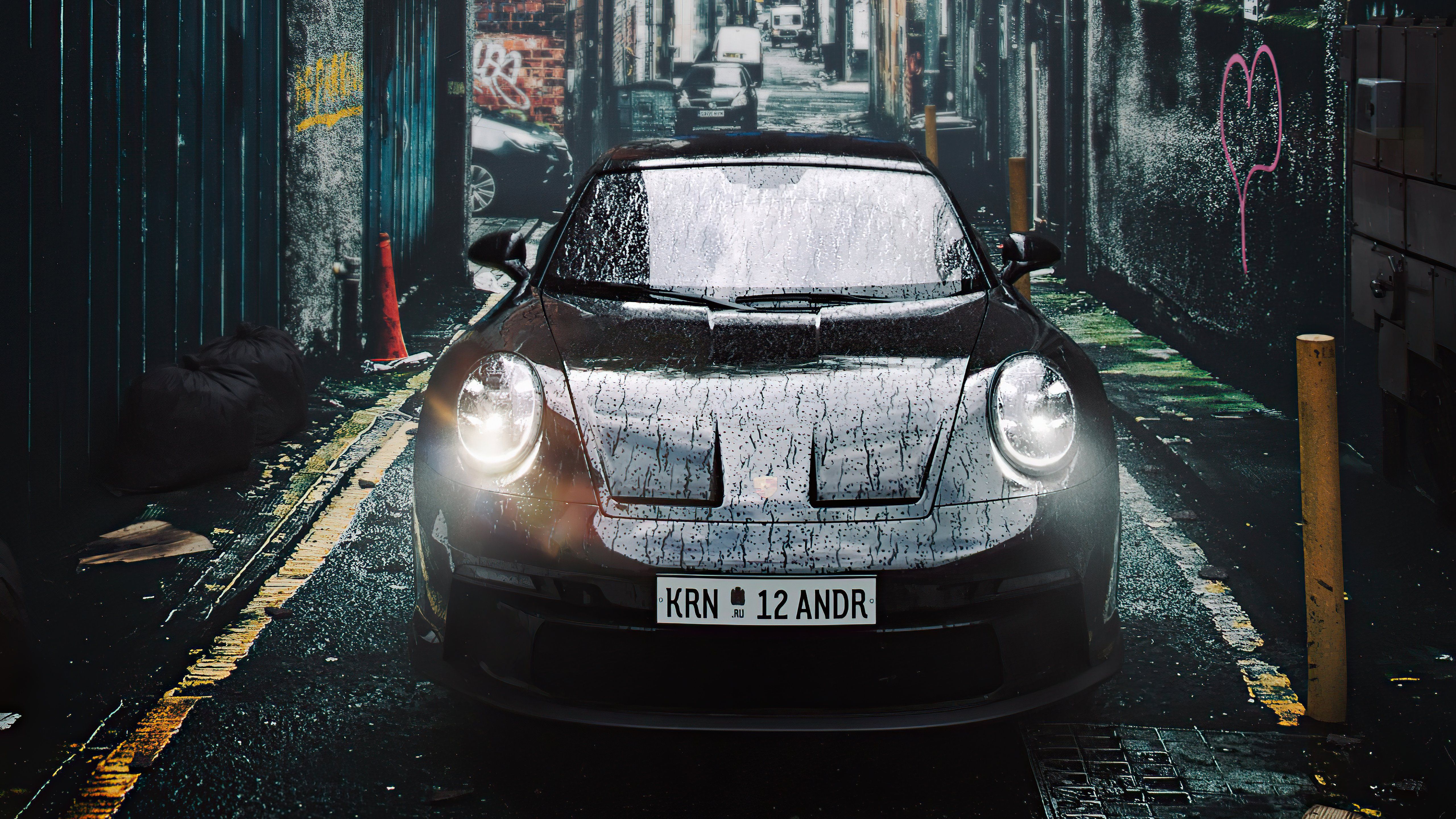 5120x2880 Porsche 911 in rainy street Wallpaper 5k for Desktop
