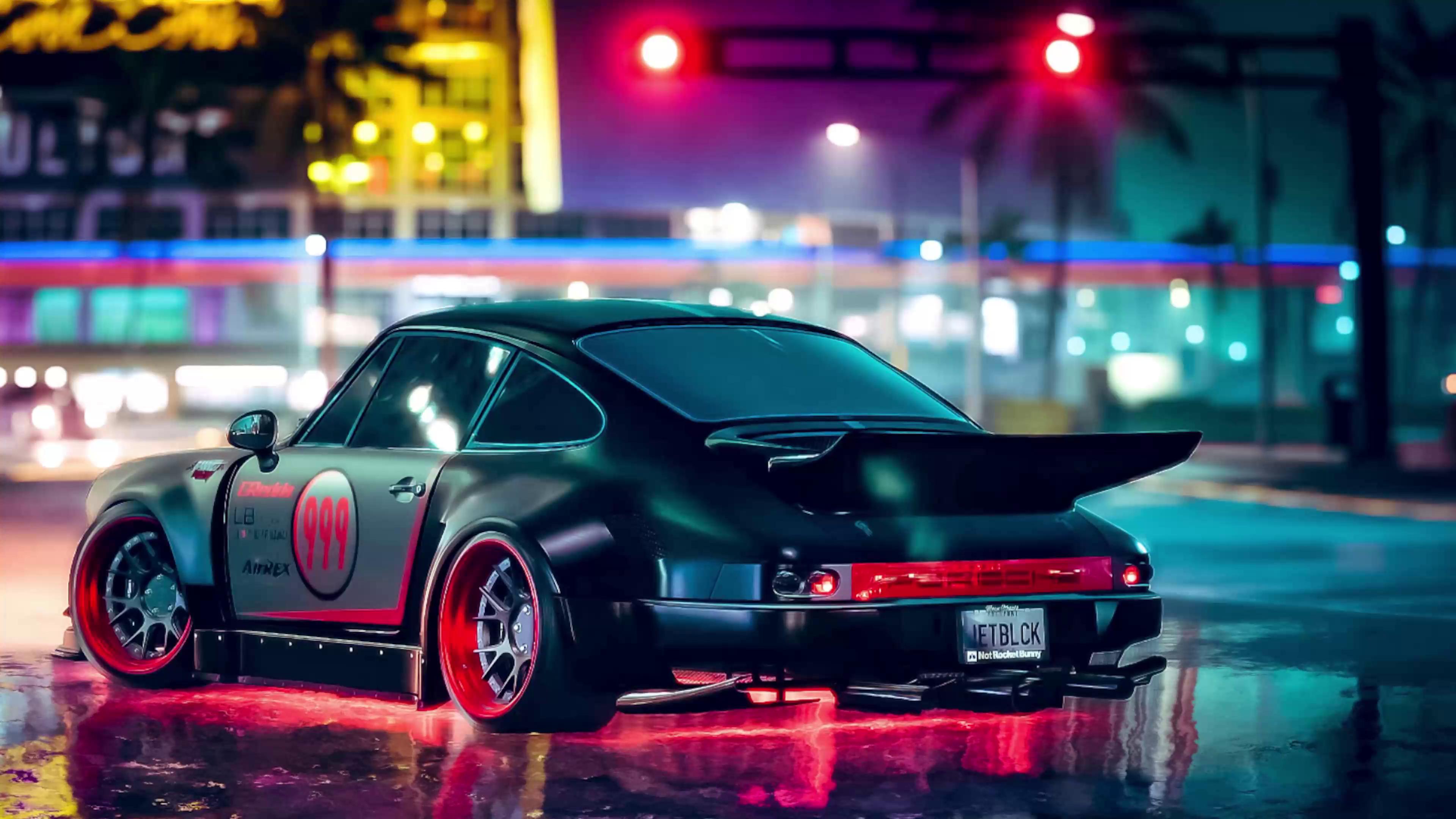 3840x2160 Porsche on Rainy Night Live Wallpaper