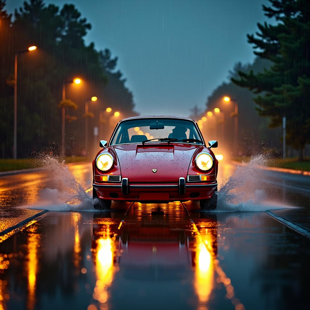 1024x1024 Rainy Night Ride: Classic Porsche 911