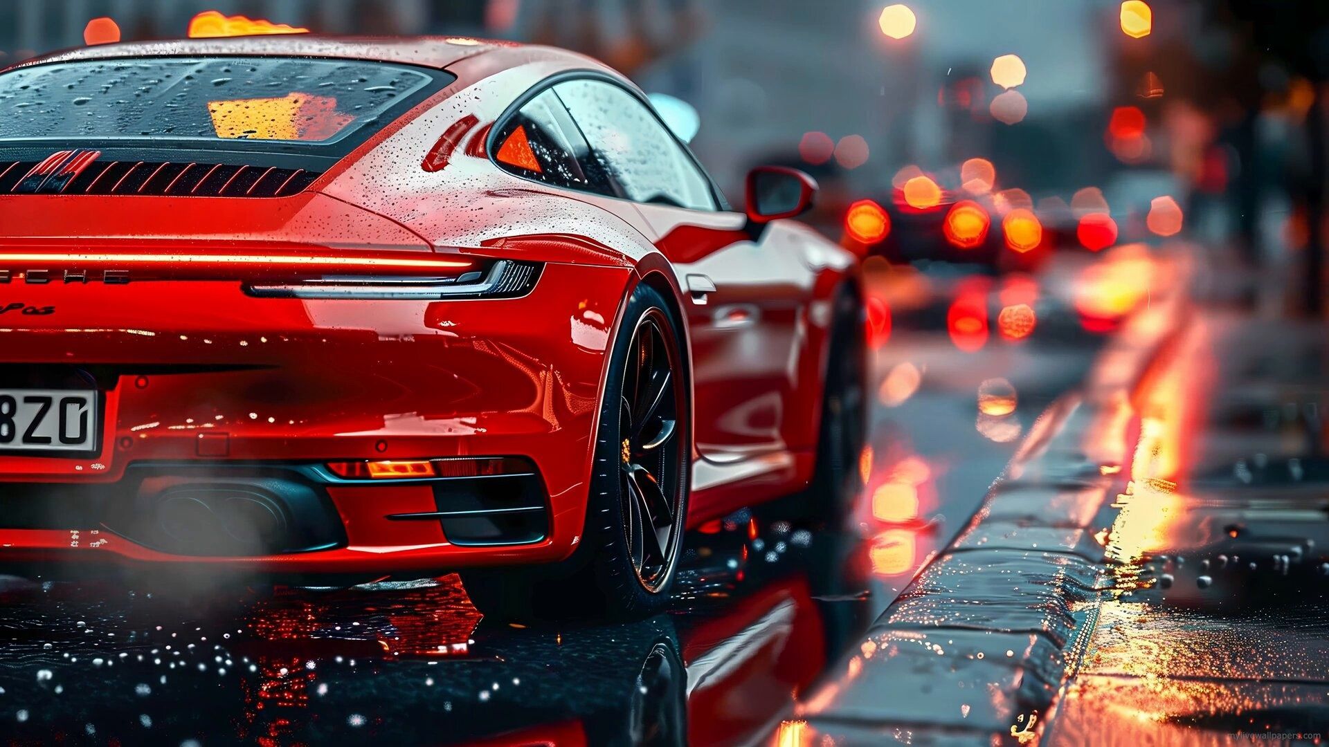 1920x1080 Porsche 911 Reflections in the Rain