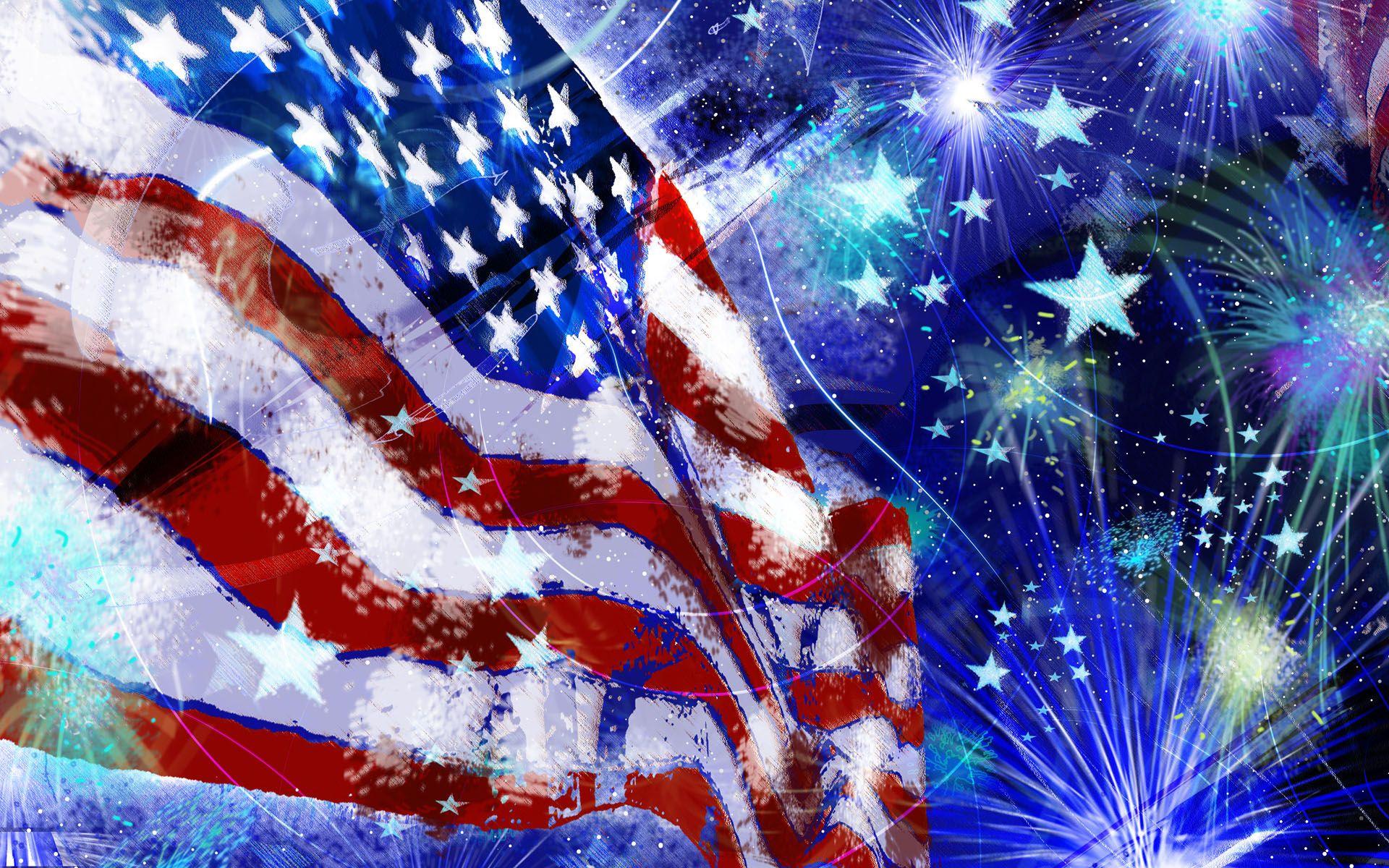 1920x1200 American Flag Red White Blue Fireworks Stars Independence Day