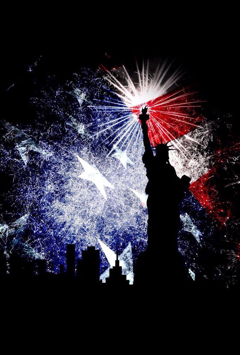 768x1136 Silhouette of the Statue of Liberty & USA American flag art. Statue