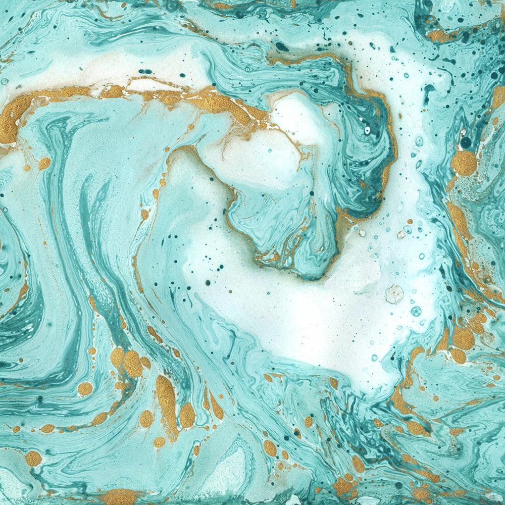 1000x1000 Painted Marble Wallpaper Mural Teal and Gold M9253