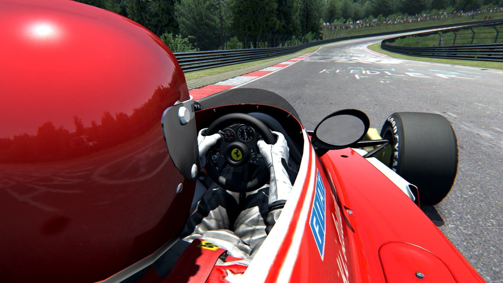 1920x1080 cockpit, Ferrari, Formula racing, Assetto Corsa, Nürburgring, helmet, Cockpits (Racing Cars), Nordschleife, PC gaming, HD Wallpaper