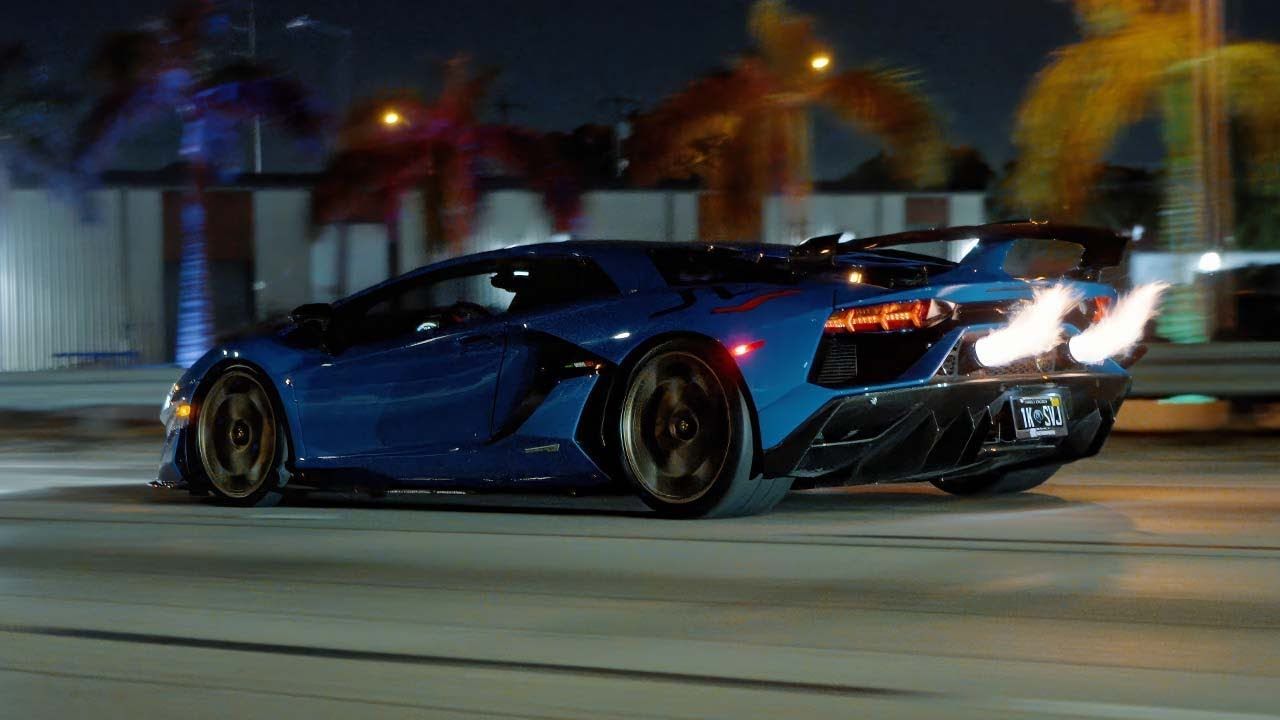 1280x720 Lamborghini Aventador SVJ Night Drive & FlamesK