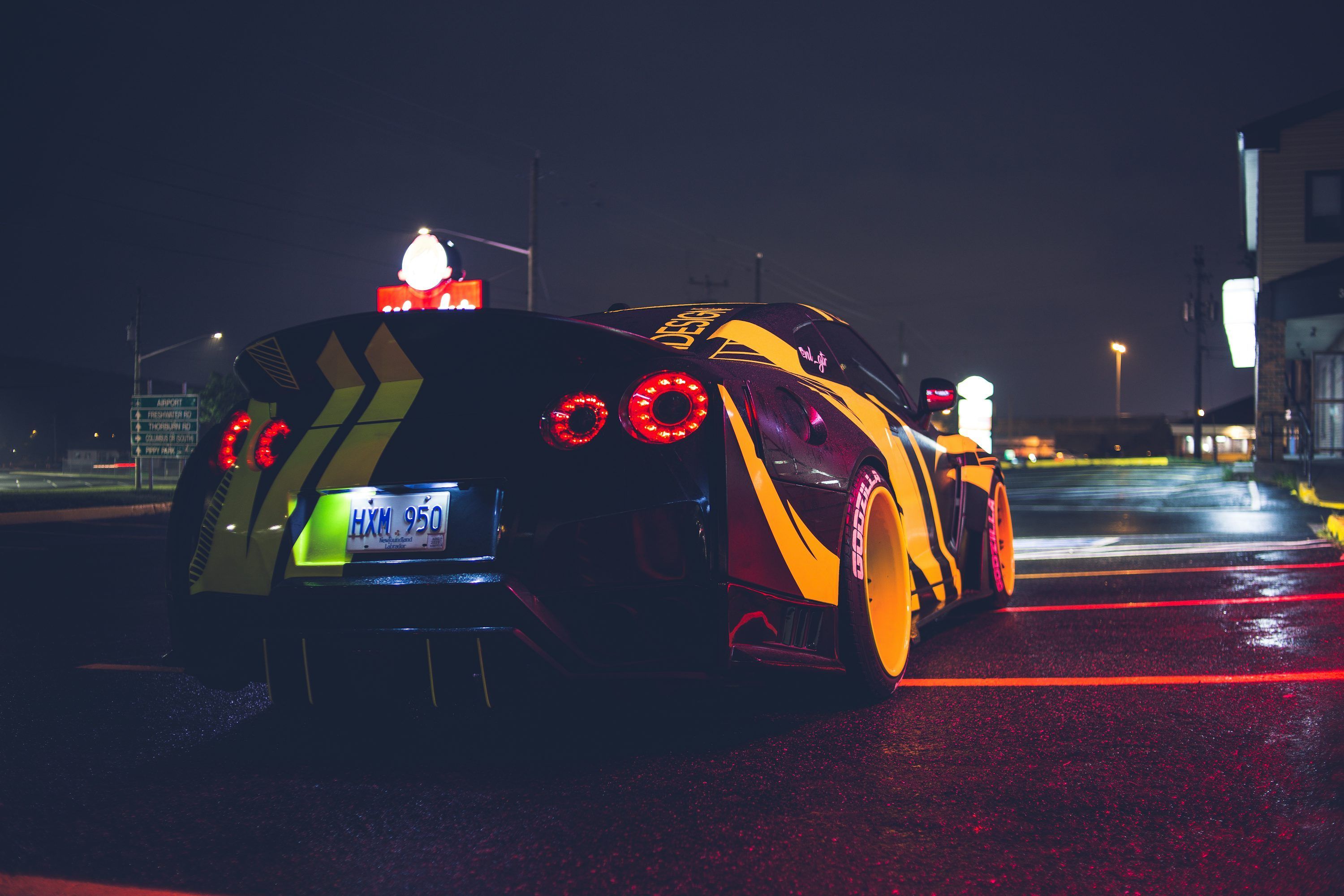 3000x2000 Black and yellow lamborghini aventador on road during night time photo