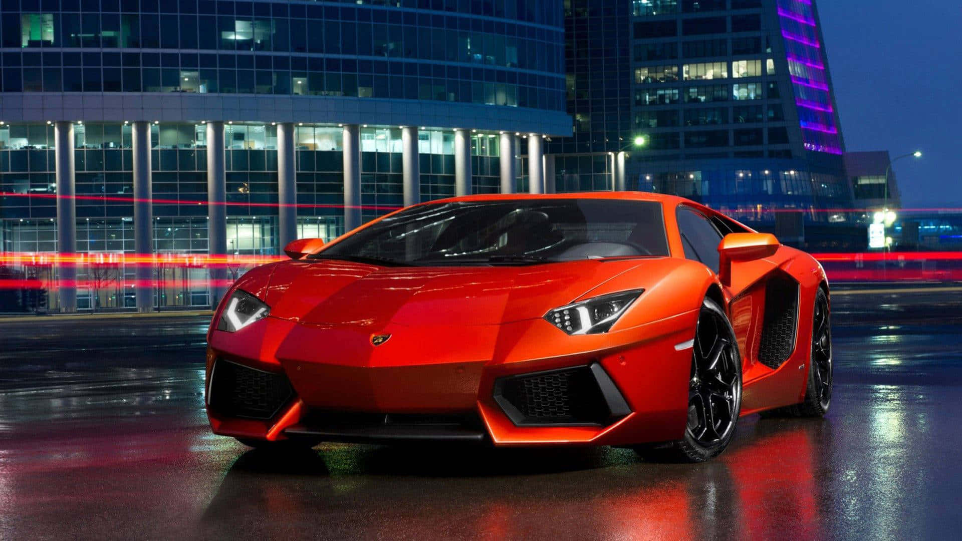 1920x1080 Download Red Lamborghini Aventador Night Cityscape Wallpaper