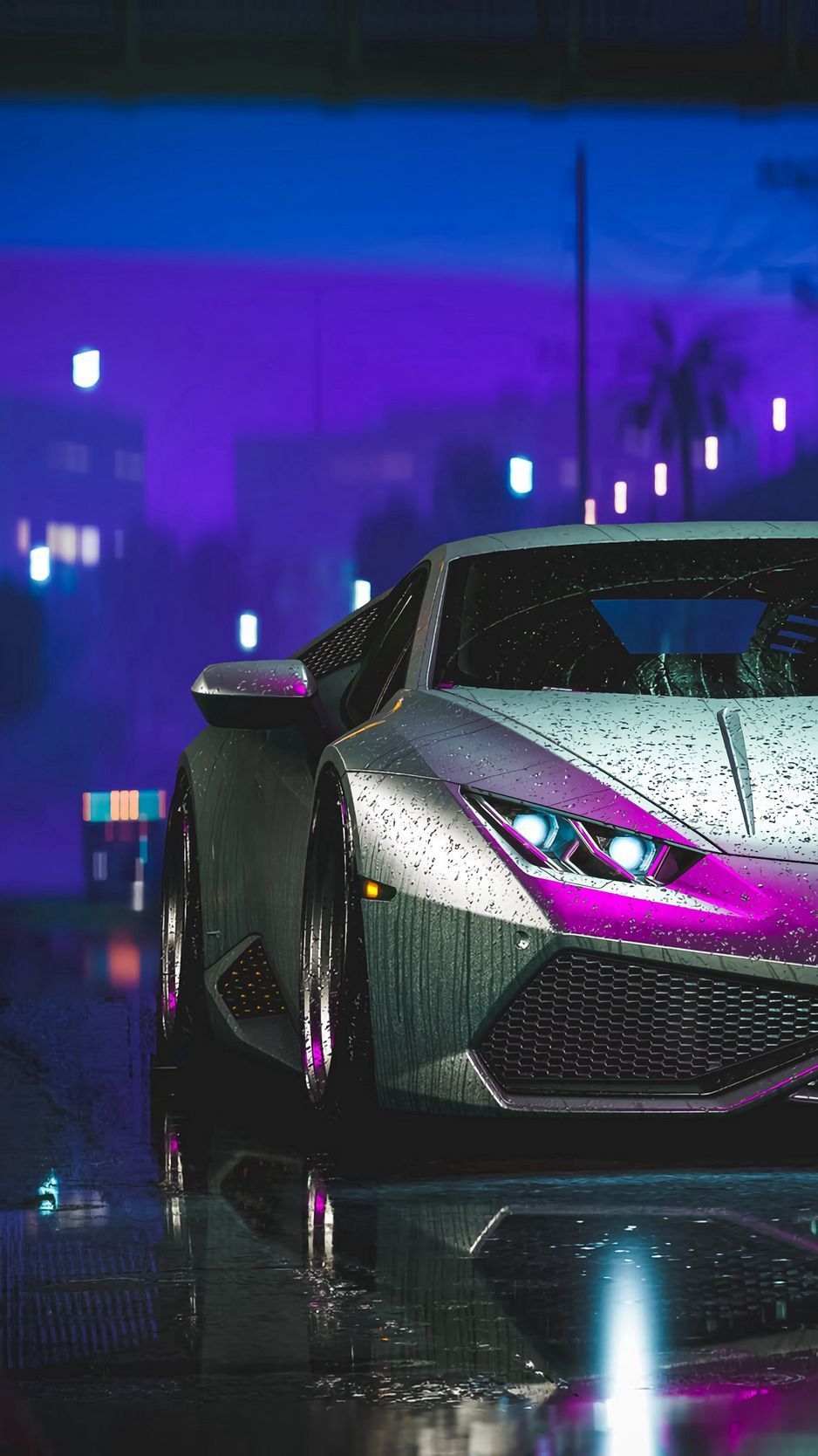 938x1668 Download Wallpaper 938x1668 Lamborghini Aventador, Lamborghini, Car, Sports Car, Gray, Wet, Street, Night Iphone 8 7 6s 6 For Parallax HD Background