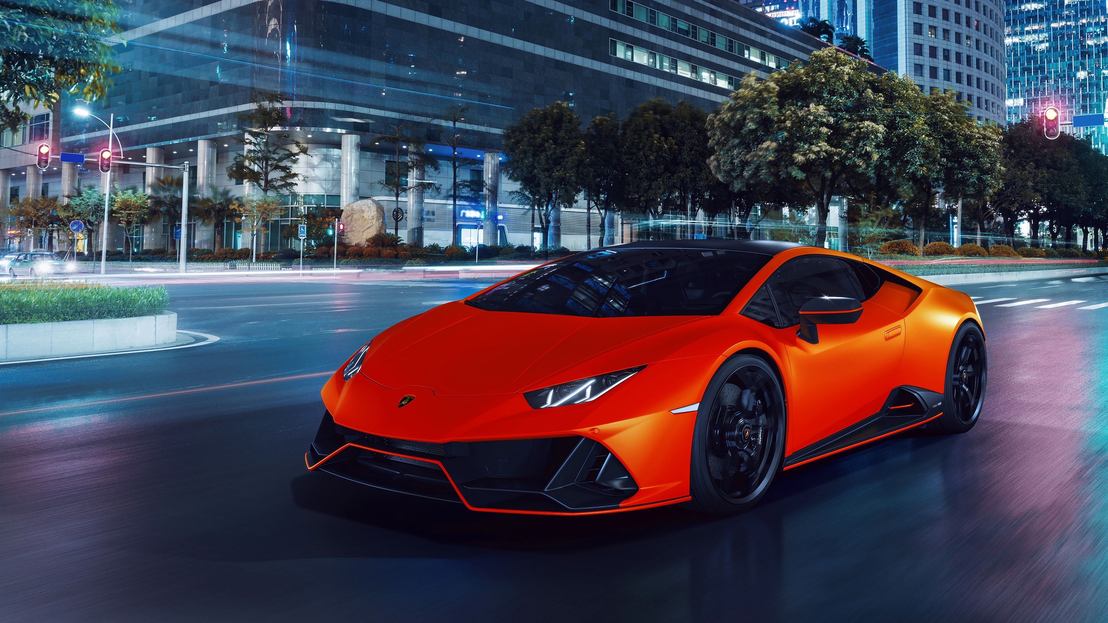 3840x2160 Lamborghini Huracan EVO Fluo Capsule Wallpaper 4K, Night, Cityscape