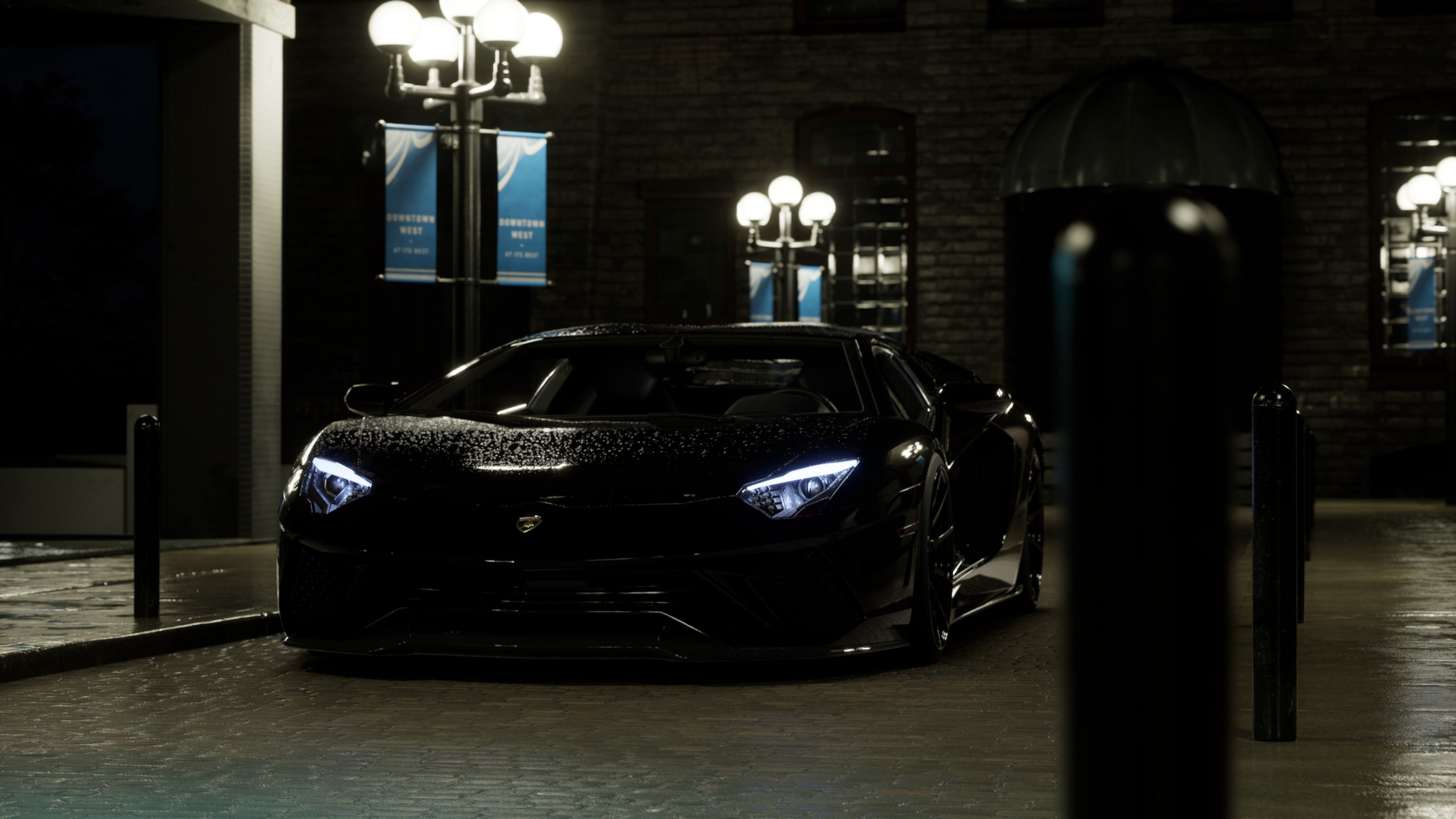 3840x2160 Lamborghini FULL Animation And STILL Image (Night Time Wet Rain)