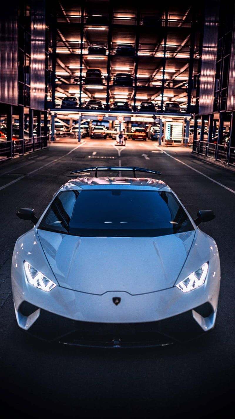 800x1422 Huracan Performante, lamborghini, white, car, supercar, sports, night, lights, HD phone wallpaper