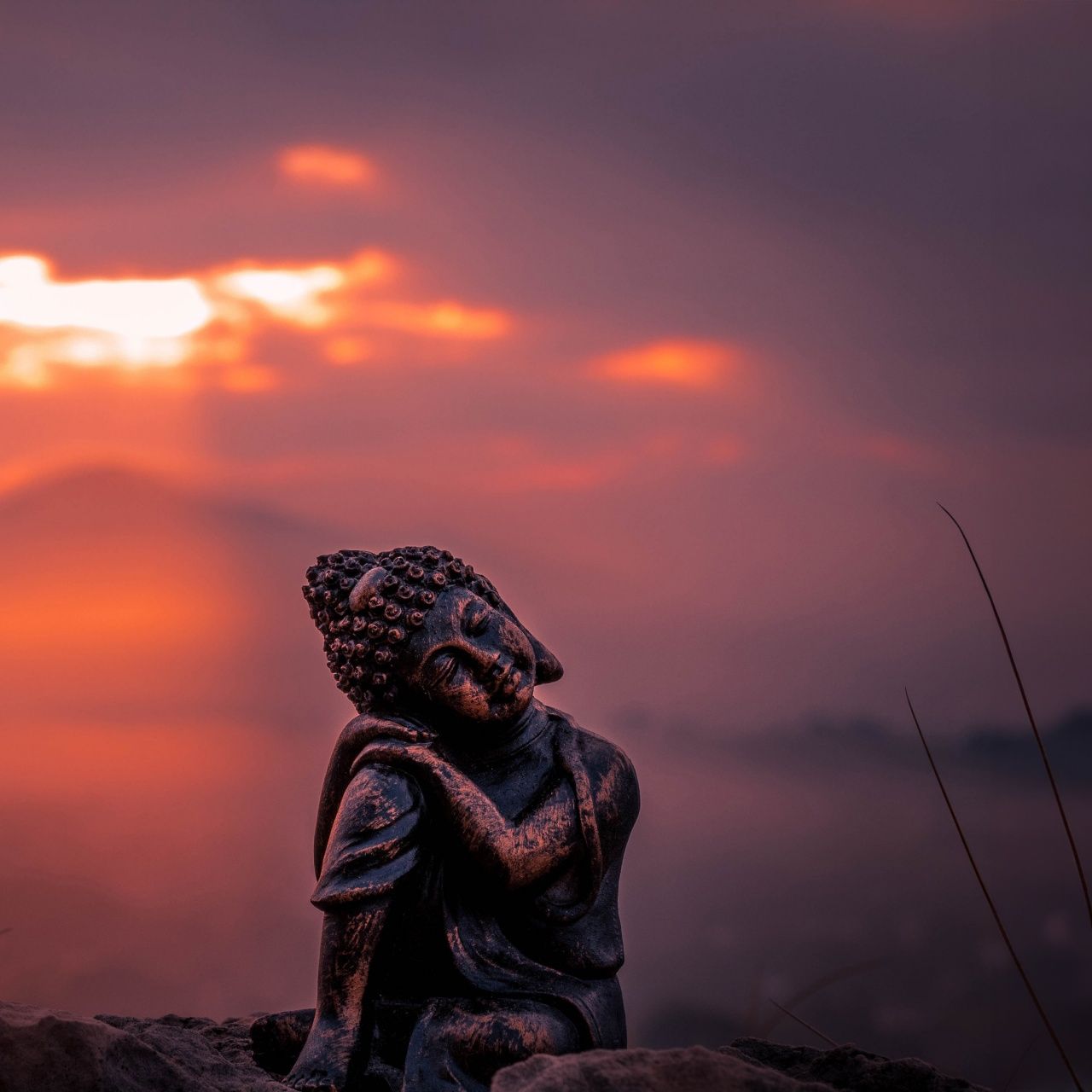 1280x1280 Lord Buddha Wallpaper 4K, Statue, Sunset, Cute figure