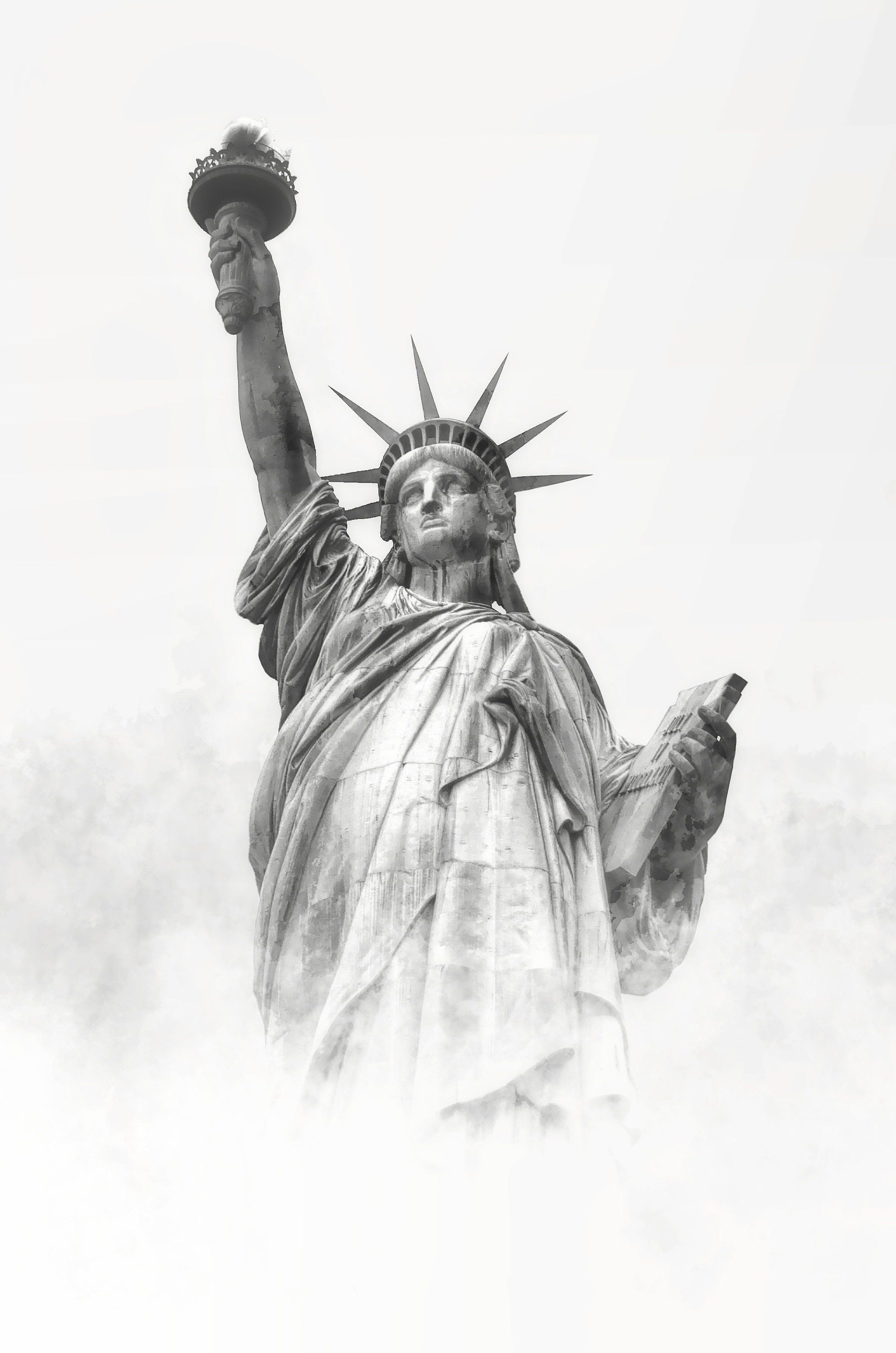 1987x3000 Statue of Liberty in the Fog Black and White Art Print by Paul Brake, New York City, Manhattan, Patriotic, America, Wall Art, Home Decor
