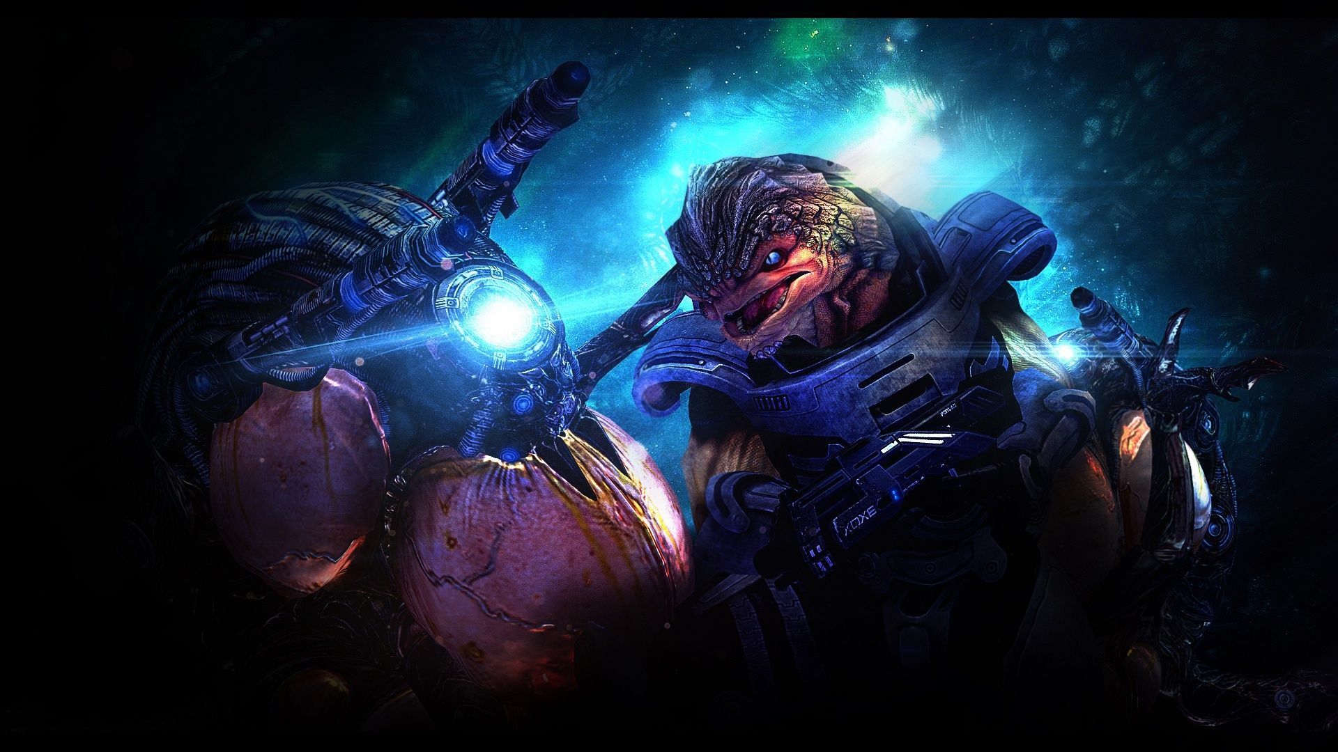 1920x1080 Wallpaper mass effect fan art, krogan, urdnot grunt, Rachni for mobile and desktop, section игры, resolution 1920x1080