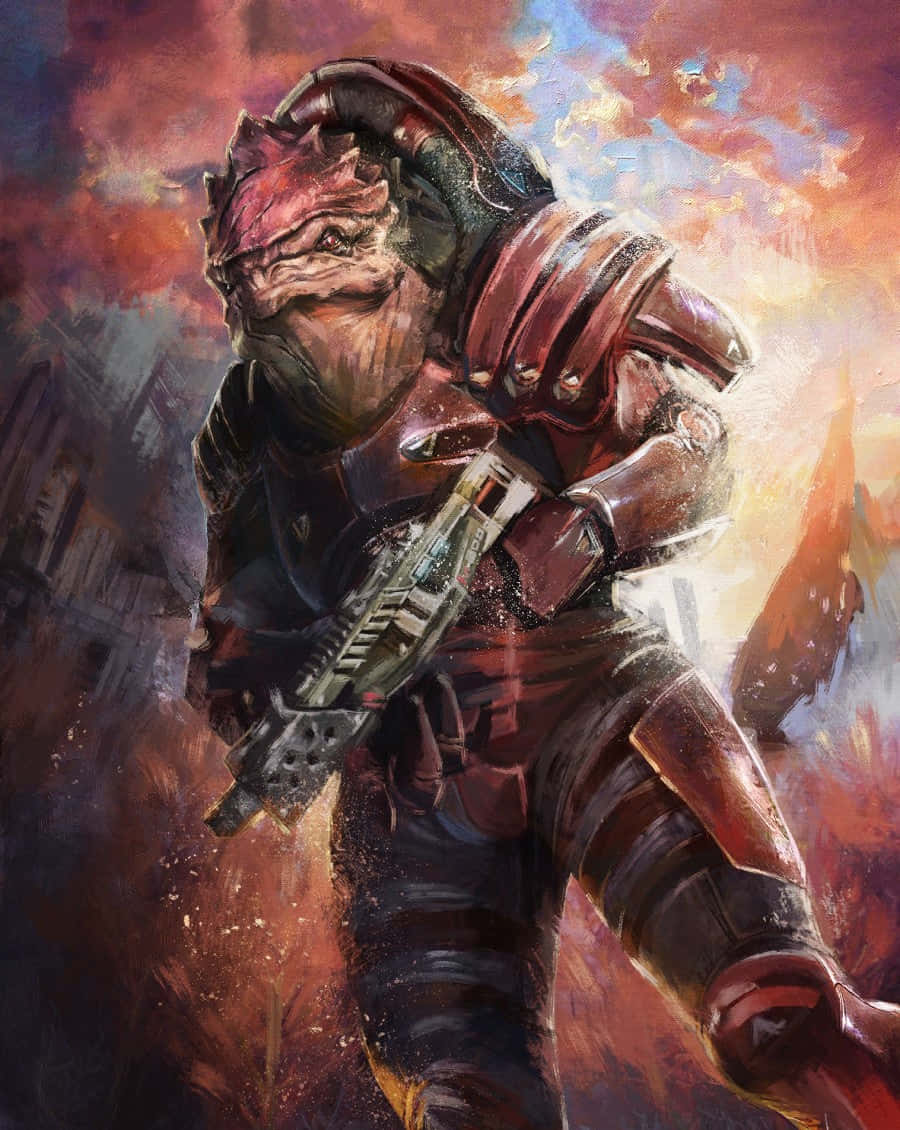 900x1130 Download Fierce Grunt in Action in Mass Effect Wallpaper