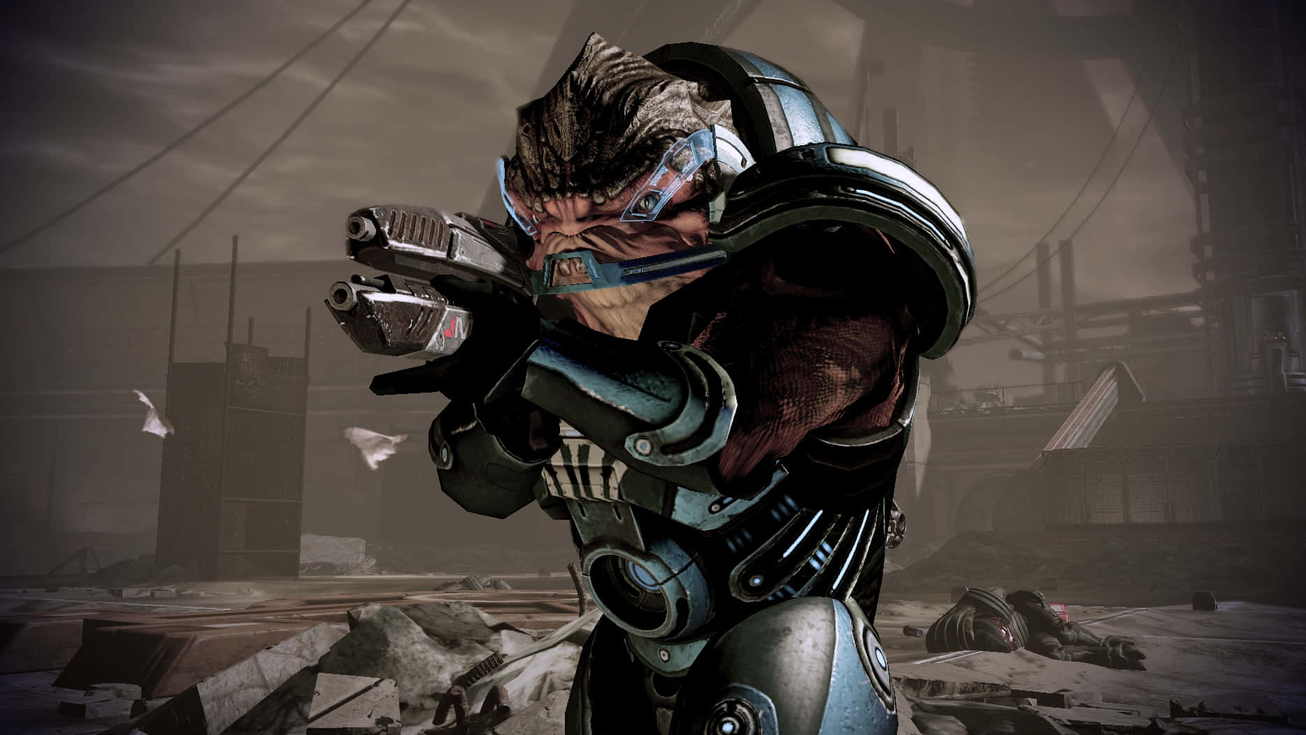 1868x1052 Download Mass Effect Grunt Charging into Battle Wallpaper