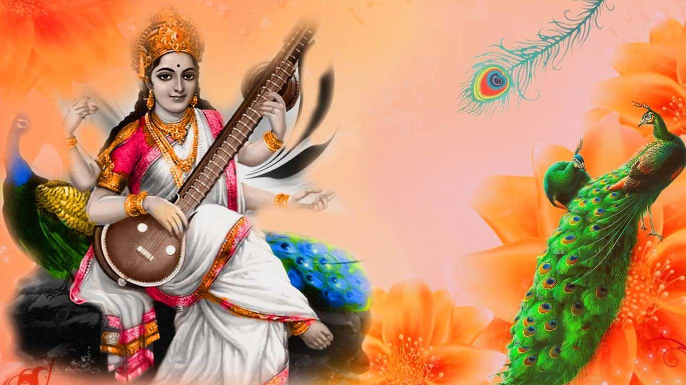 1366x768 Goddess Saraswati Wallpaper. Hindu Gods and Goddesses