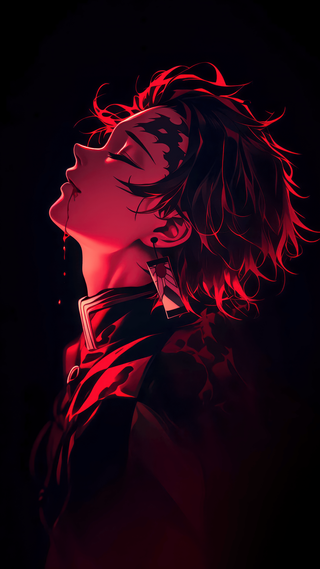 1080x1920 Tanjiro Kamado Wallpaper 4K, Red aesthetic, Dark background