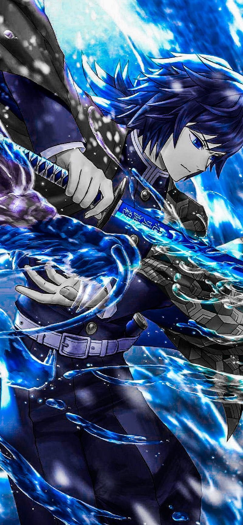 800x1730 Demon slayer, electric blue, black hair, Anime, Tanjiro kamado, HD phone wallpaper