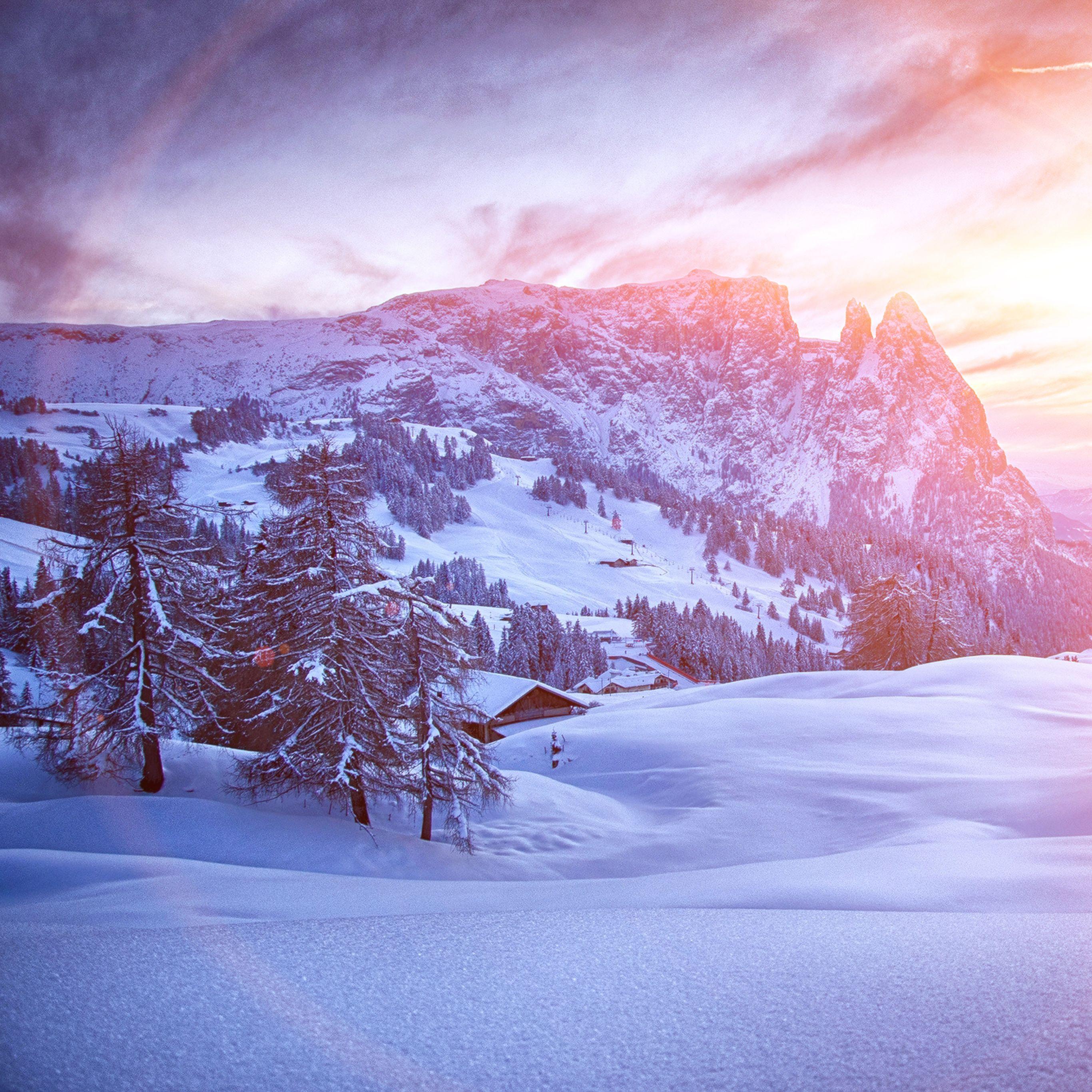 2732x2732 Mountain Green Snow Winter Nature Ski Flare Wallpaper