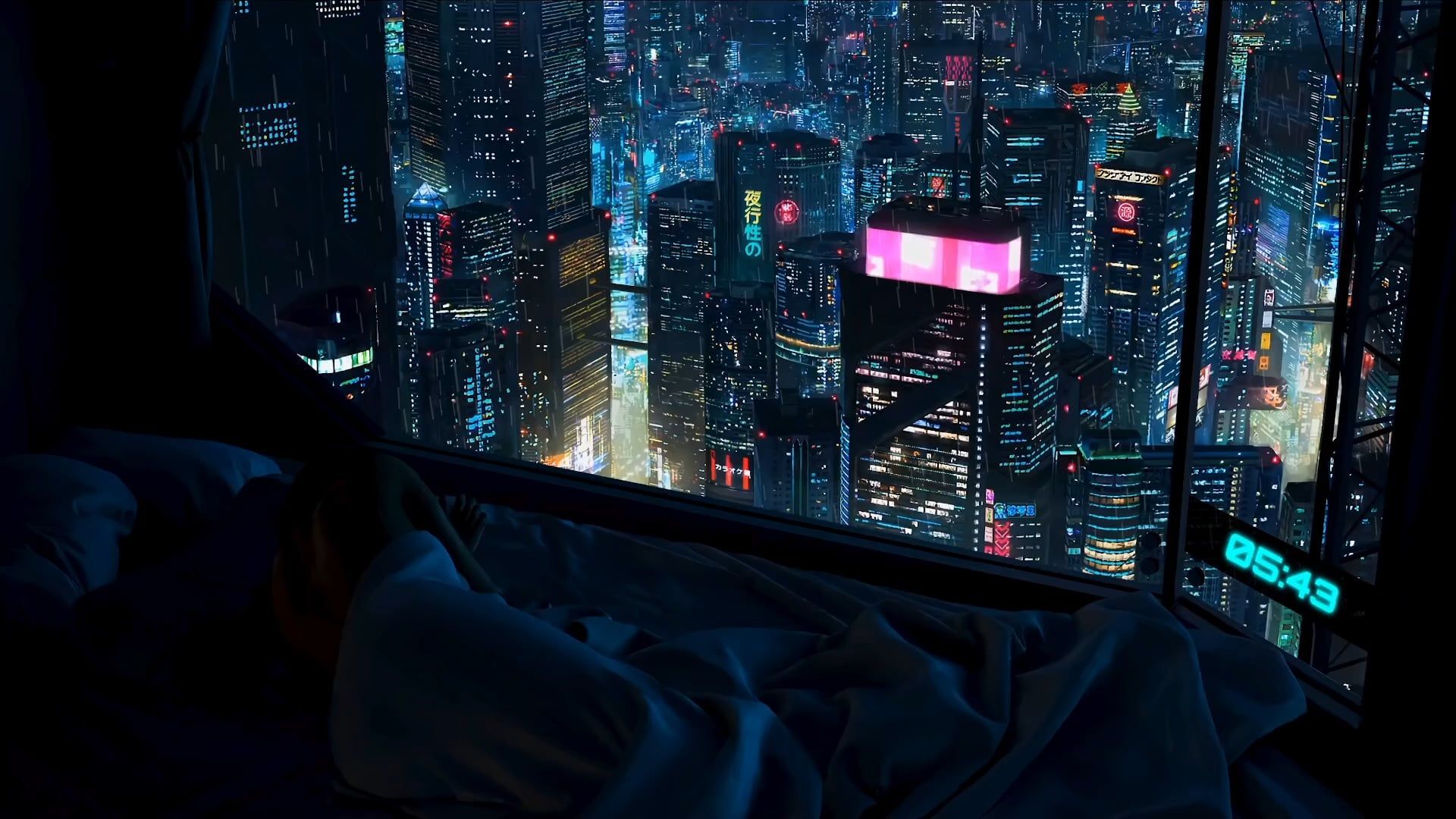 1920x1080 Cyberpunk ApartmentK Upscale FPS. Optional Rain + No Building Text