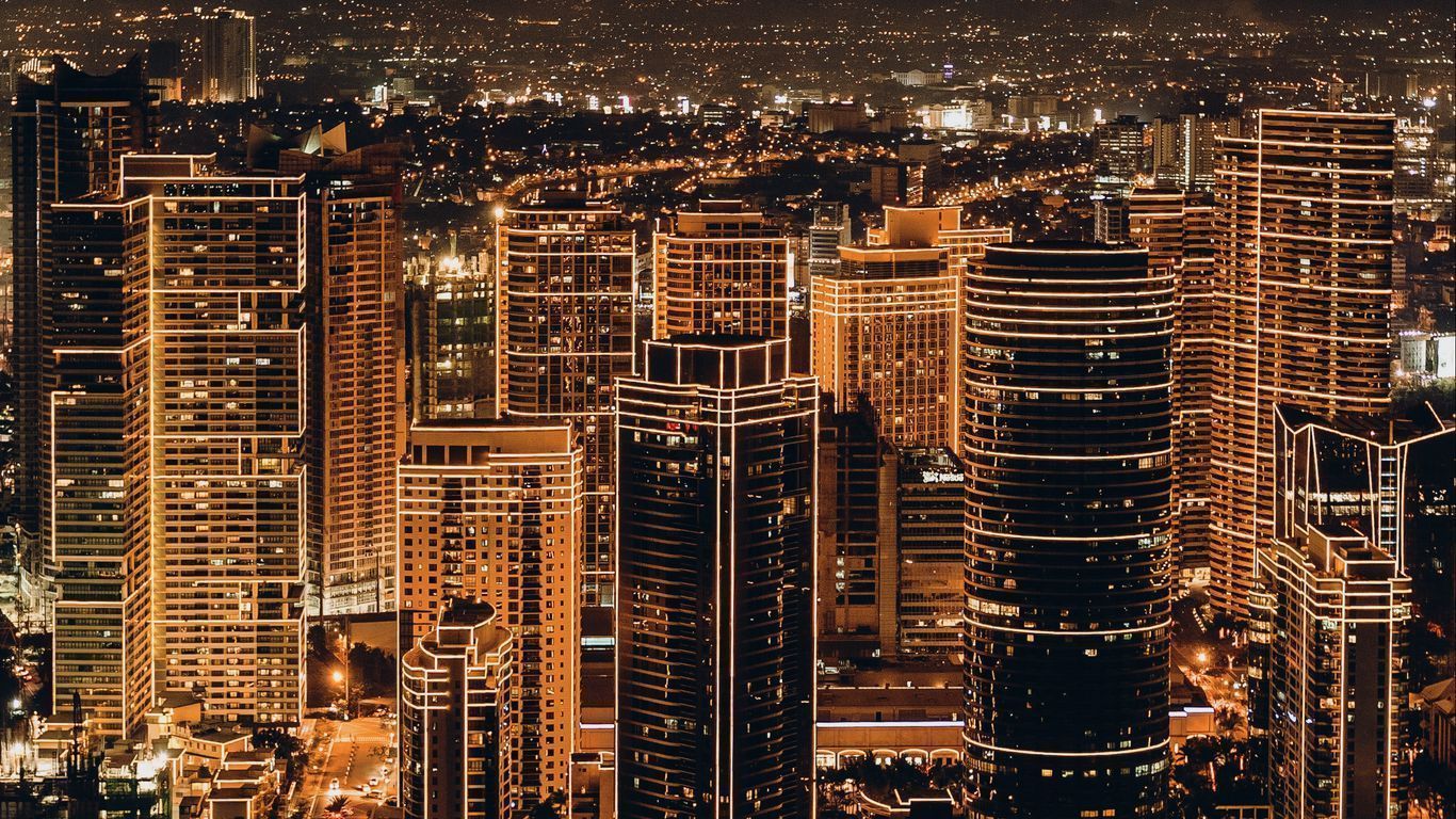 1366x768 Download wallpaper 1366x768 night city, skyscrapers, city lights tablet, laptop HD background