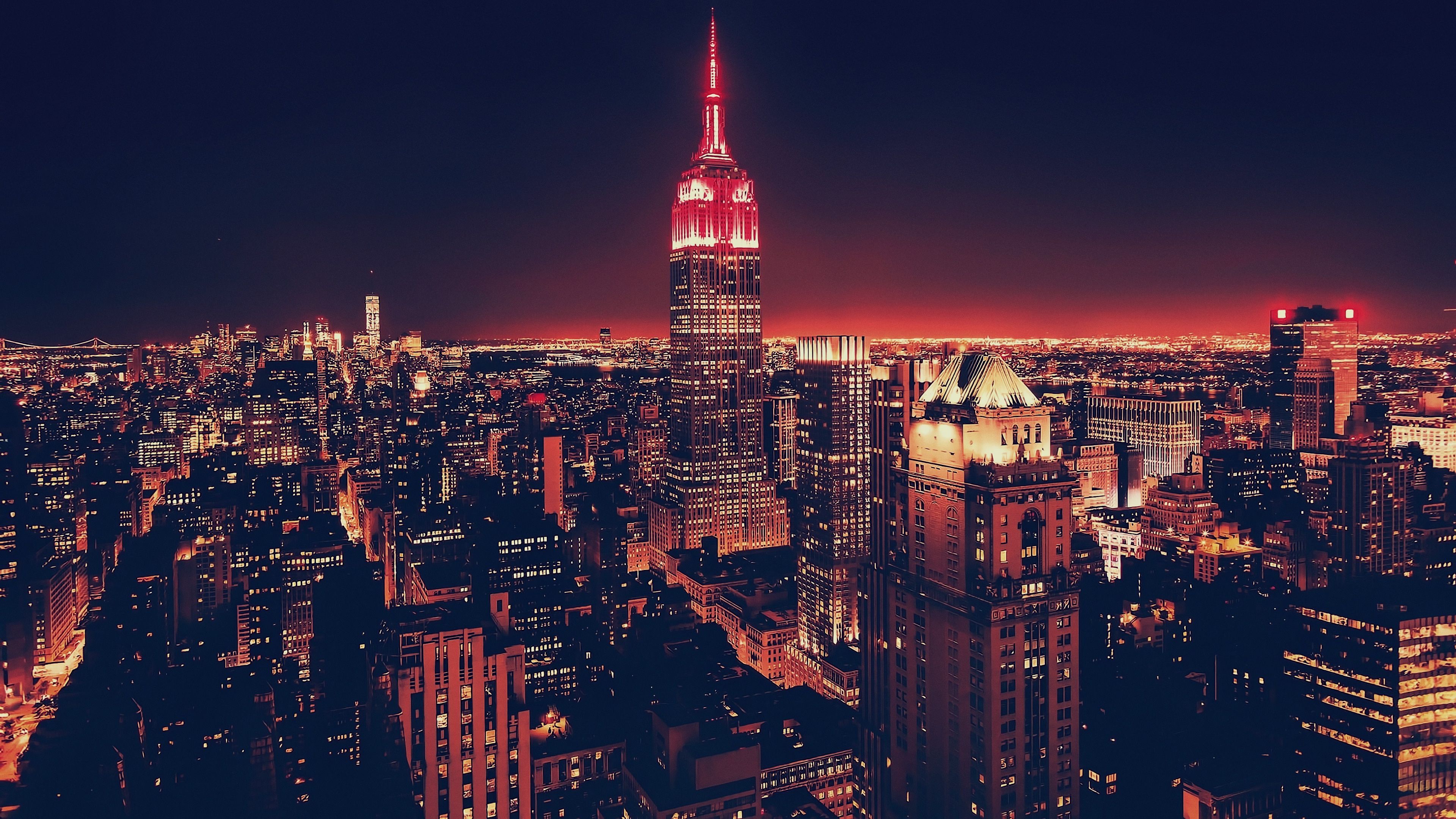 3840x2160 Wallpaper city, New York, skyscrapers, USA, USA, night city, night, New York for mobile and desktop, section город, resolution 3840x2160