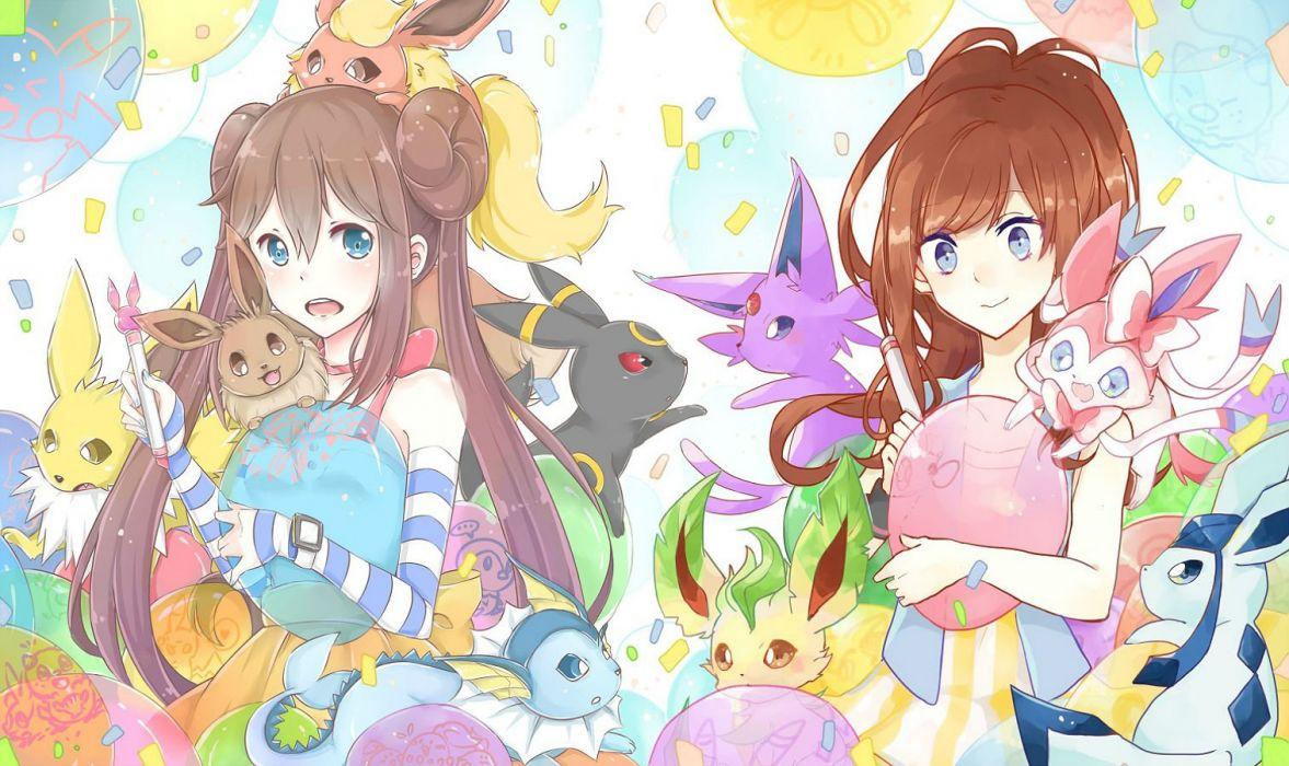 1177x700 Girls blue eyes brown hair eevee espeon flareon glaceon hsiao