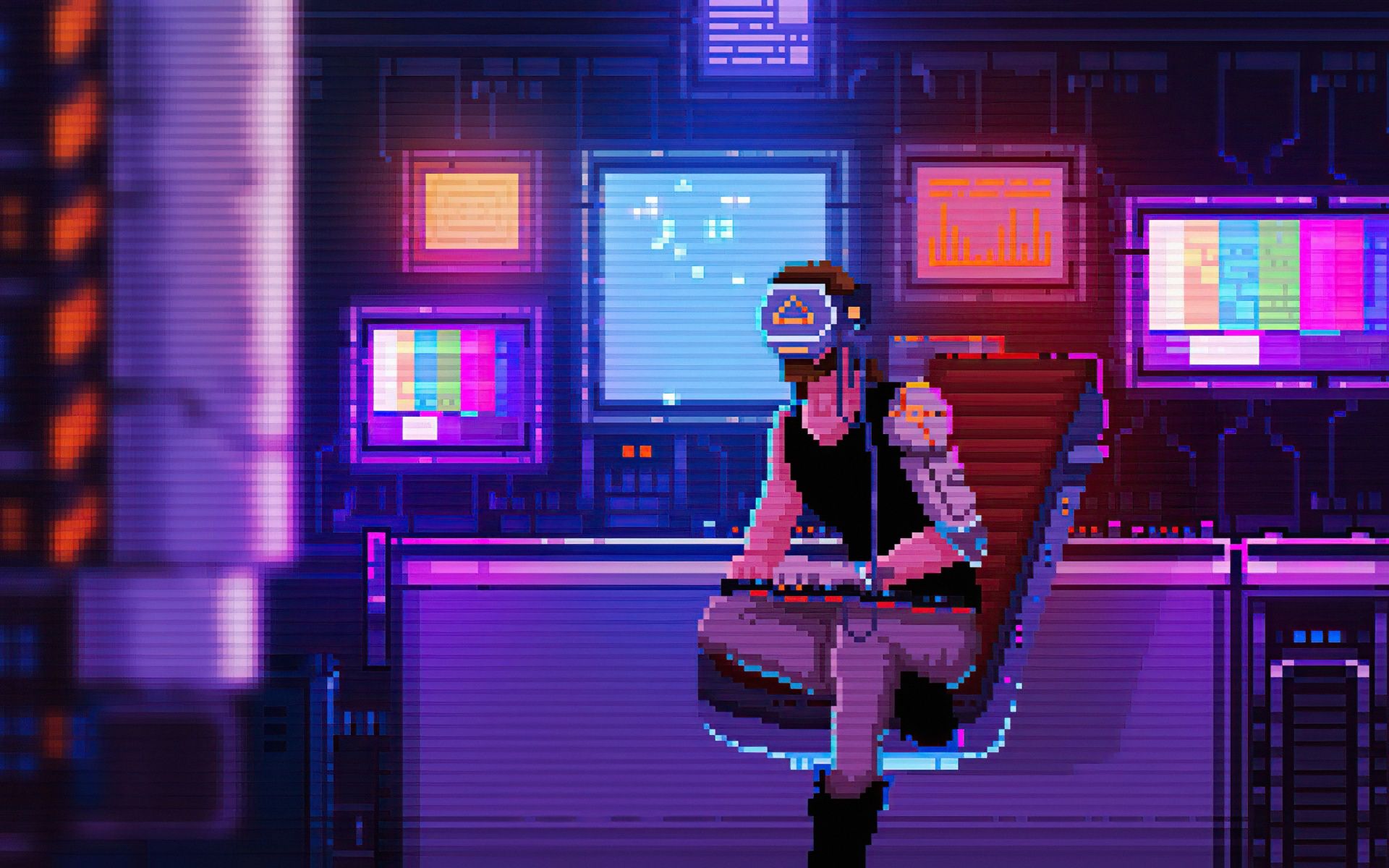 1920x1200 Lofi boy Wallpaper 4K, Neon art, Pixel art