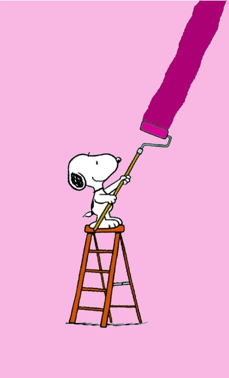 736x1215 Download Snoopy Painting Pink Background Wallpaper
