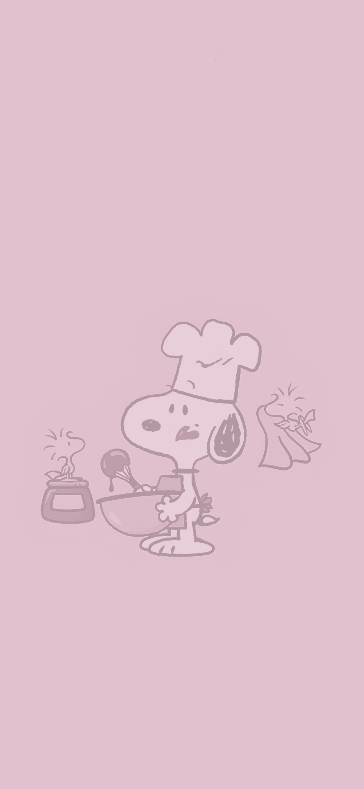 1183x2560 Snoopy and Woodstock Cooking Wallpaper