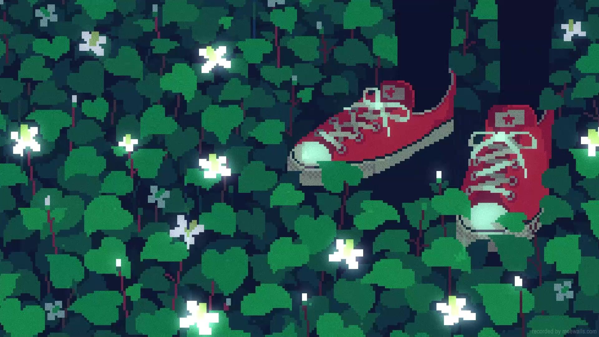 1920x1080 Lofi Rain Flower Field Pixel Live Wallpaper