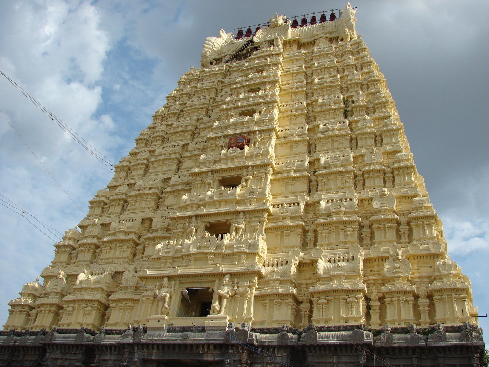 1600x1200 Intricate temple tower against cloudy sky Free