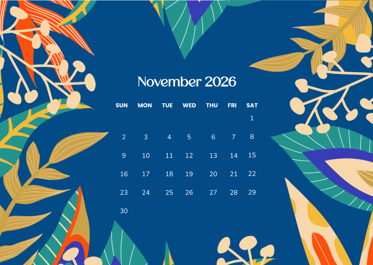 1200x851 Free Vibrant Background November 2025 Calendar Template to Edit Online