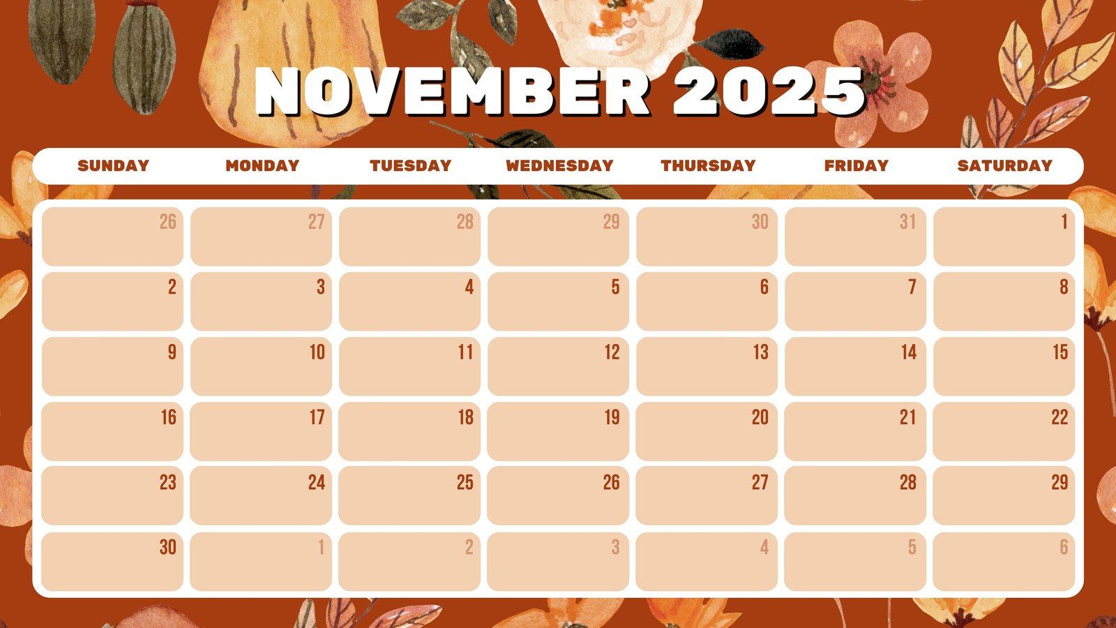 1600x900 Free and customizable november templates
