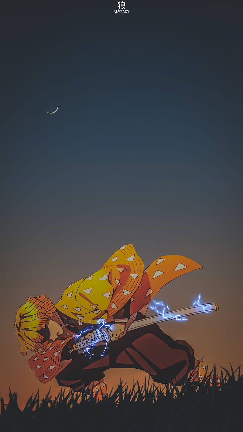 800x1421 Zenitsu Agatsuma, sky, moon, demon slayer, anime aesthetic, sunset, HD phone wallpaper